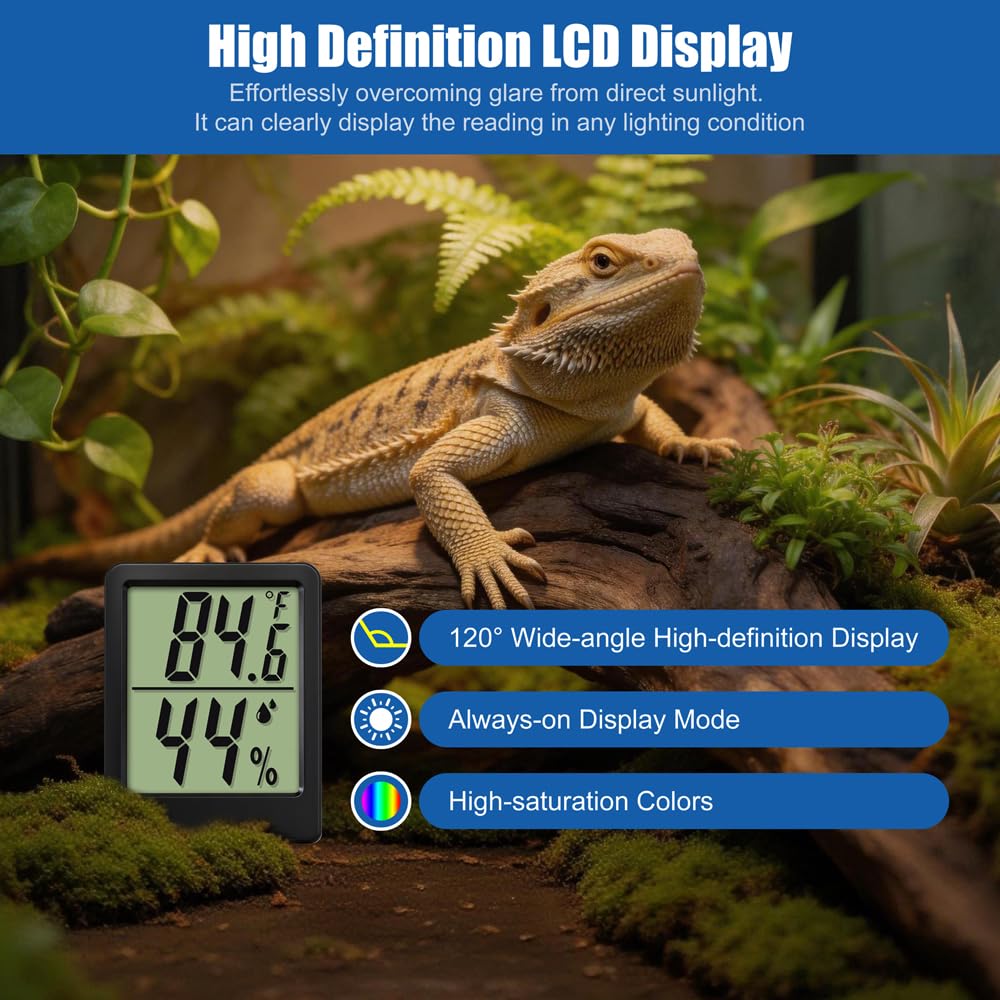 Reptile Thermometer Hygrometer LCD Digital Terrarium Thermometer and Humidity Gauge 2-in-1 Temperature and Humidity Monitor for Reptile Snake Tank Accessories Pet Rearing Box Bearded Dragon - Image 3