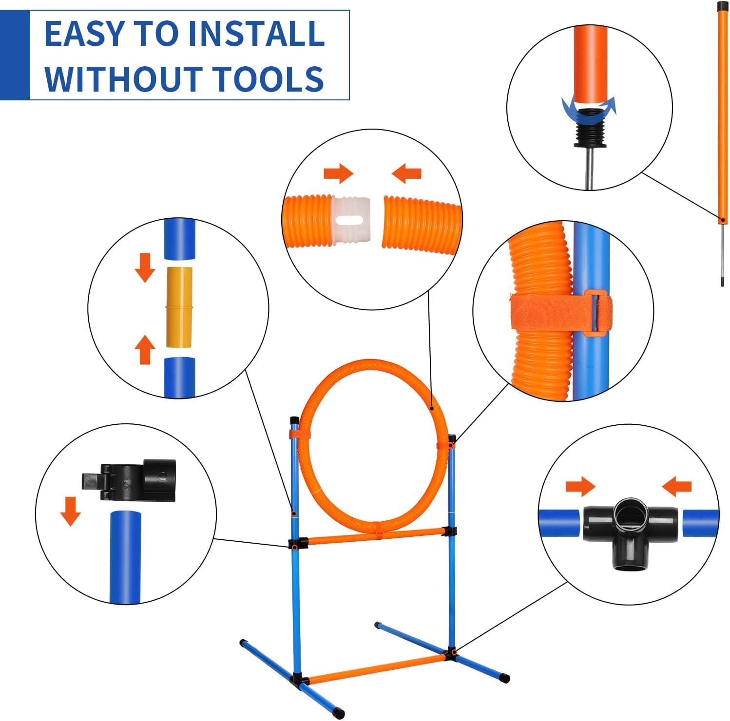 Dog Agility Training Equipment, 60-piece Dog Obstacle Course Training Starter Kit Pet Outdoor Game with Tunnel, Agility Hurdle, Weave Poles, Jump Ring, Pause Box, Toy Balls and Storage Bag - Image 7