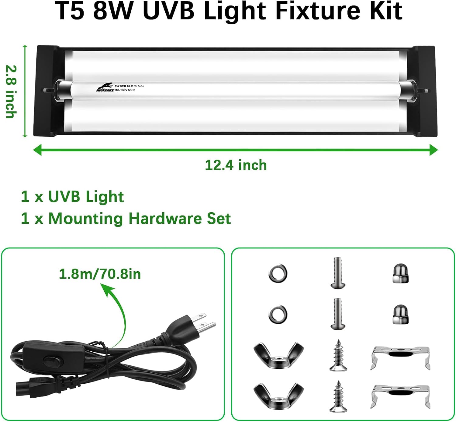 T5 10.0 UVB Reptile Light Fixture Combo Kit, 8W High Output UVA UVB Light with Upgraded Wider Alloy Reflector for Bearded Dragons Lizards Tortoises and Desert or Tropical Reptiles 12.4Inch - Image 7