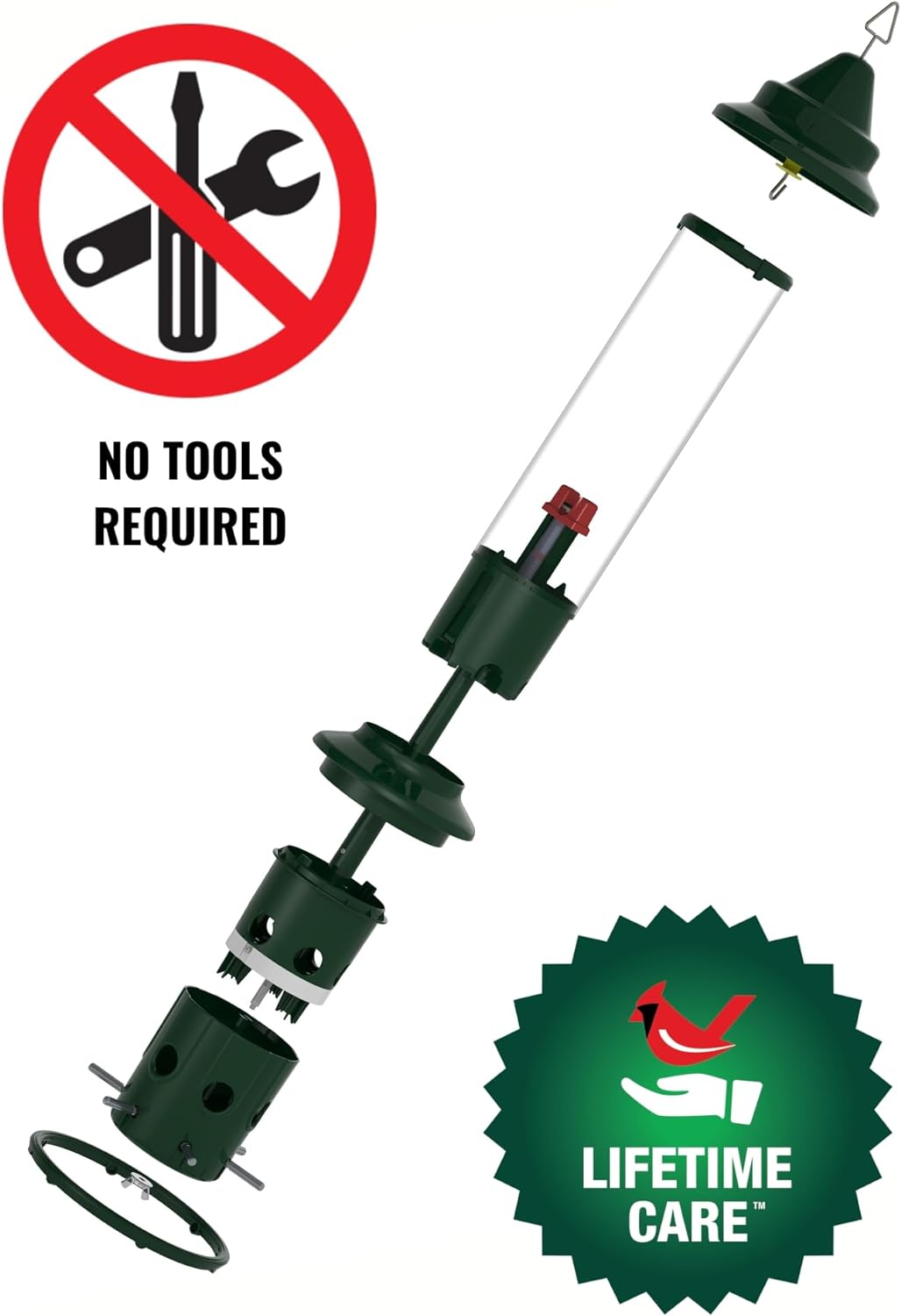 Squirrel Buster Plus Squirrel-proof Bird Feeder w/Cardinal Ring and 6 Feeding Ports, 5.1-pound Seed Capacity, Adjustable, Pole-mountable (POLE ADAPTOR SOLD SEPARATELY), Green | Squirrel-Proof Weight-Activated Shroud, Cardinal Ring, 6 Ports, 5.1 Lb Capacity, Adjustable Tension, Detachable for Cleaning - Image 2