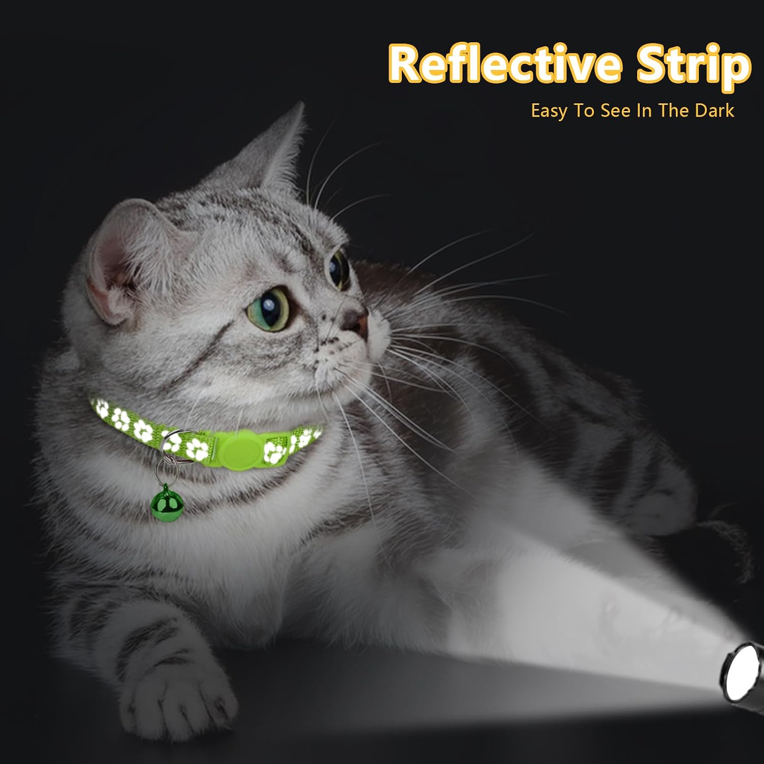 Taglory 2 Pack Reflective Breakaway Cat Collar with Bell, Green | Adjustable 7.5-12.5 in, Lightweight Nylon, Safety Quick-Release Buckle, Boy Girl Kittens, Night Visibility - Image 3