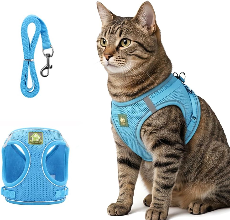 Cat Harness and Leash, 2026 New Cat Harness Escape Proof for Small Medium Large Cats, Breathable Adjustable Vest Harnesses with Reflective Strip for Walking Travel Camping (Blue, S)