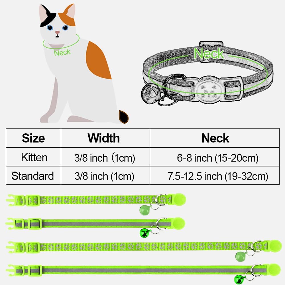 Taglory 2 Pack Reflective Breakaway Cat Collar with Bell, Green | Adjustable 7.5-12.5 in, Lightweight Nylon, Safety Quick-Release Buckle, Boy Girl Kittens, Night Visibility - Image 6