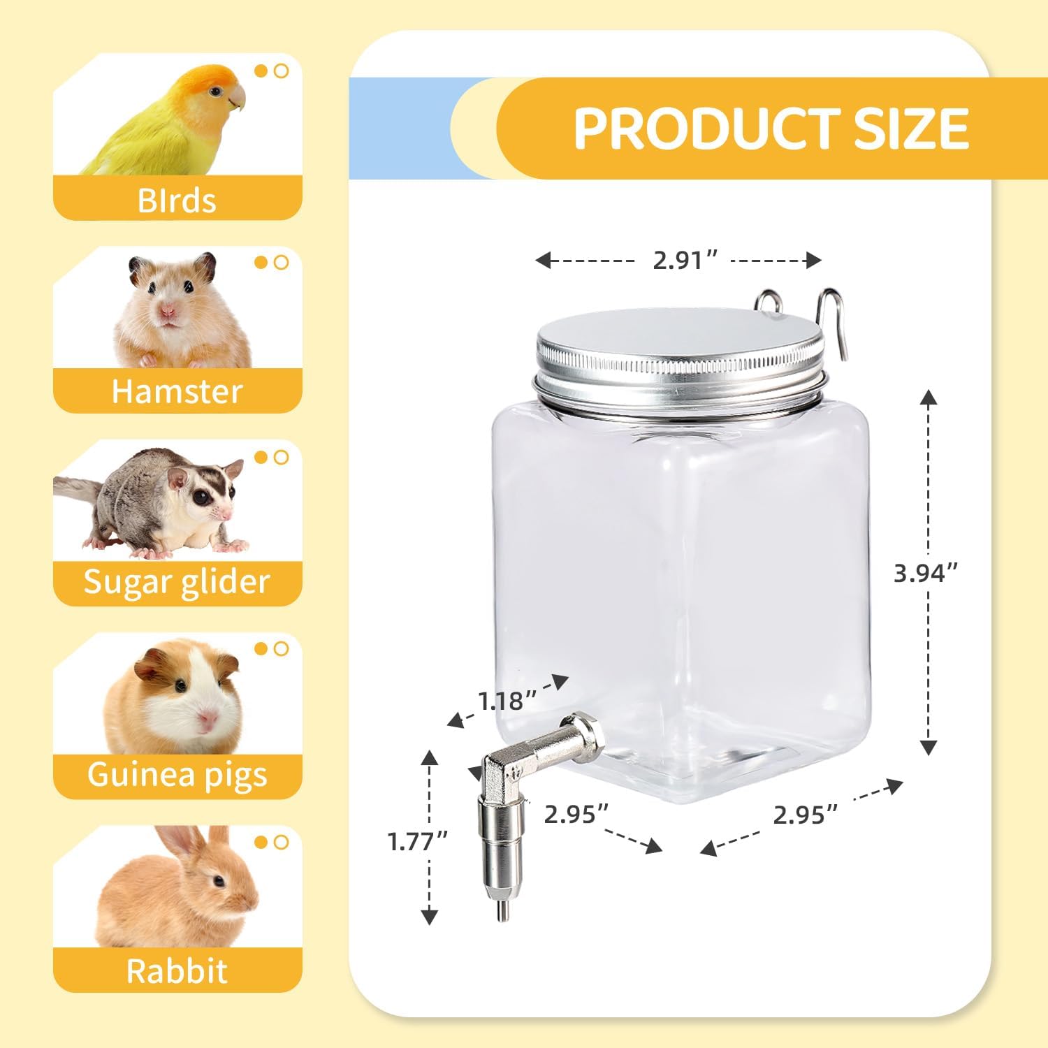 Bird Water Dispenser No Drip 10oz – Leak Proof Small Animal Water Bottle with Stainless Steel Needle Valve & 180° Rotatable Bracket for Parakeet Hamster Mouse Sugar Glider Gerbil - Image 4