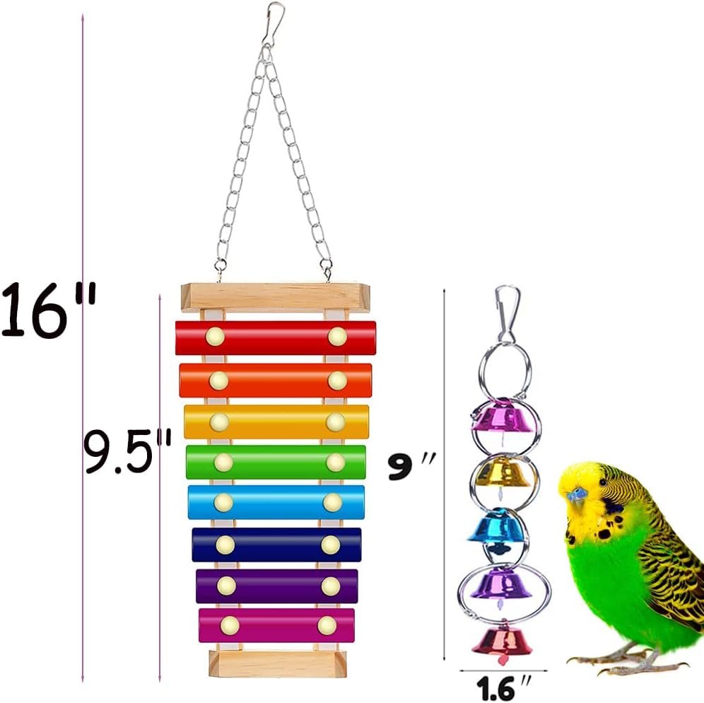 Colorful Bird Xylophone Toy Interactive Training Toy Bird Cage Bell Toy Accessories Music Musical Enrichment Bells for Conure Budgie Cockatiel African Grey Parakeet Finch Parrot Love Birds - Image 3
