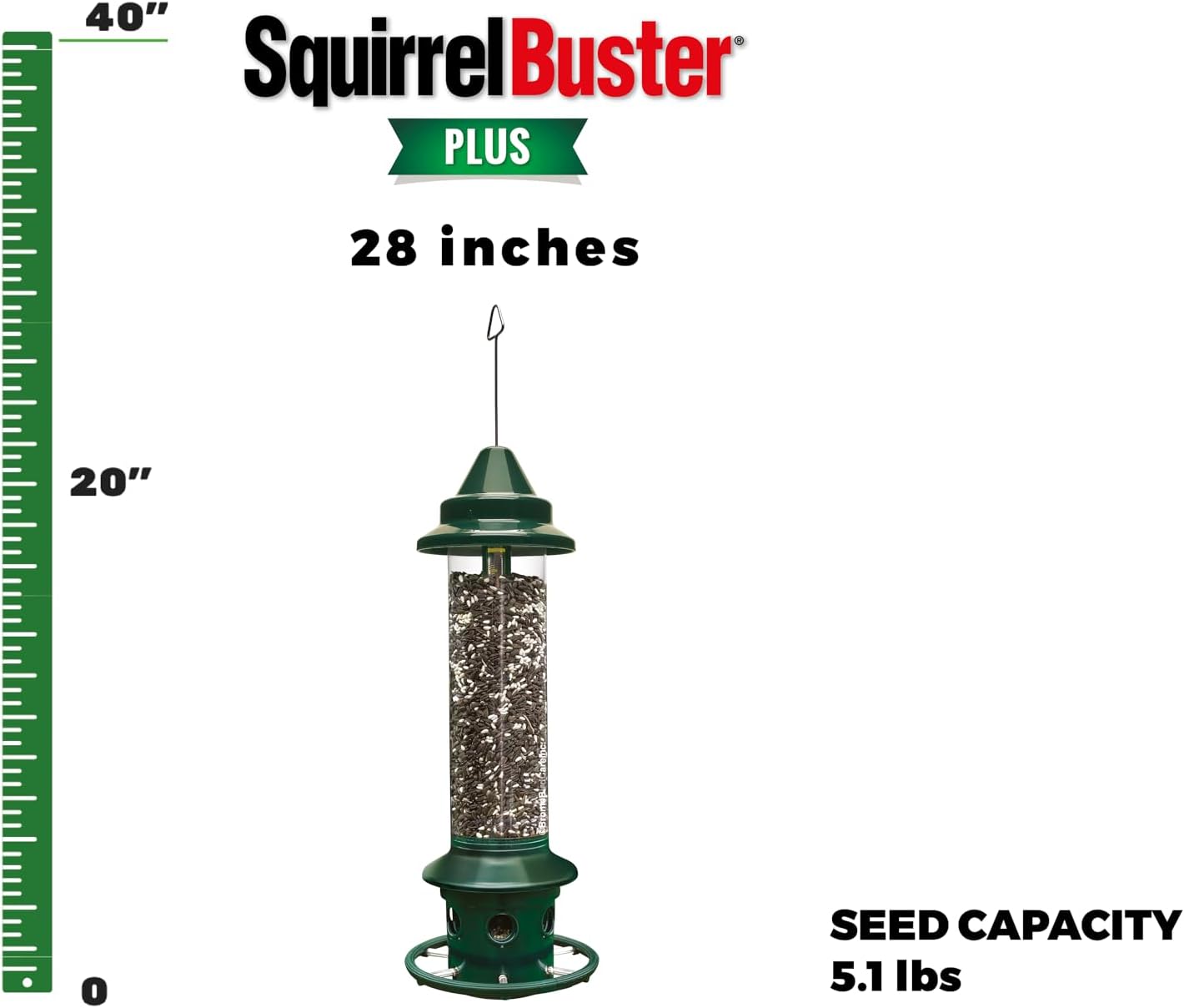 Squirrel Buster Plus Squirrel-proof Bird Feeder w/Cardinal Ring and 6 Feeding Ports, 5.1-pound Seed Capacity, Adjustable, Pole-mountable (POLE ADAPTOR SOLD SEPARATELY), Green | Squirrel-Proof Weight-Activated Shroud, Cardinal Ring, 6 Ports, 5.1 Lb Capacity, Adjustable Tension, Detachable for Cleaning - Image 13