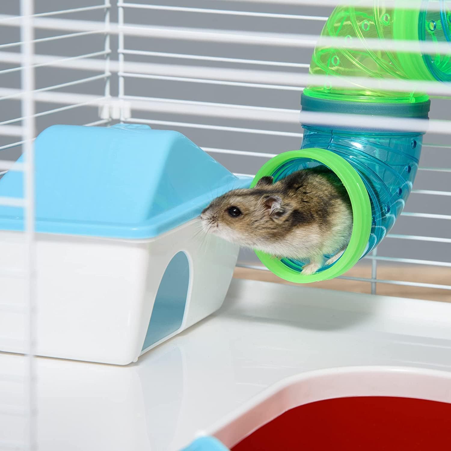 Large 5-Floors Blue Hamster Mansion Habitat Home House Cage Paw Safe Solid Platform with Hide House Running Excerise Wheel Food Bowl Water Bottle Deep Base - Image 3