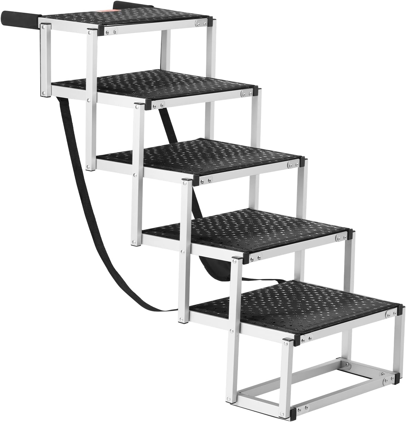 VEVOR 4-Step Dog Car Steps, Folding Dog Ramp with Nonslip Surface, Portable Pet Steps in Aluminum for Car, SUV and Truck, Supports up to 250 lbs - Image 4