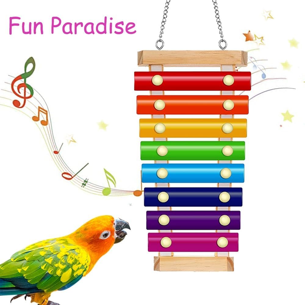 Colorful Bird Xylophone Toy Interactive Training Toy Bird Cage Bell Toy Accessories Music Musical Enrichment Bells for Conure Budgie Cockatiel African Grey Parakeet Finch Parrot Love Birds - Image 4