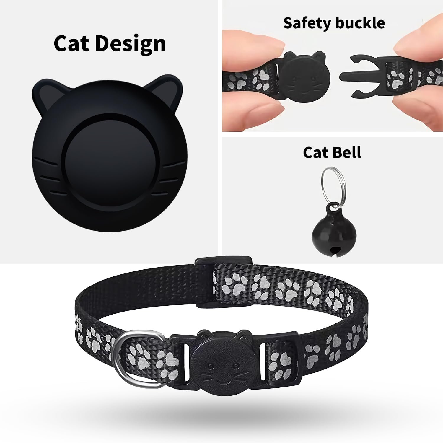 GPS Tracker for Cat Tracker Collar Waterproof Airtag Compatible with Apple Find My (iOS ONLY) No Monthly Fee Breakaway Design Reflective Pattern Bell Black Durable Cat Tracking (Tracker with Collar) - Image 6
