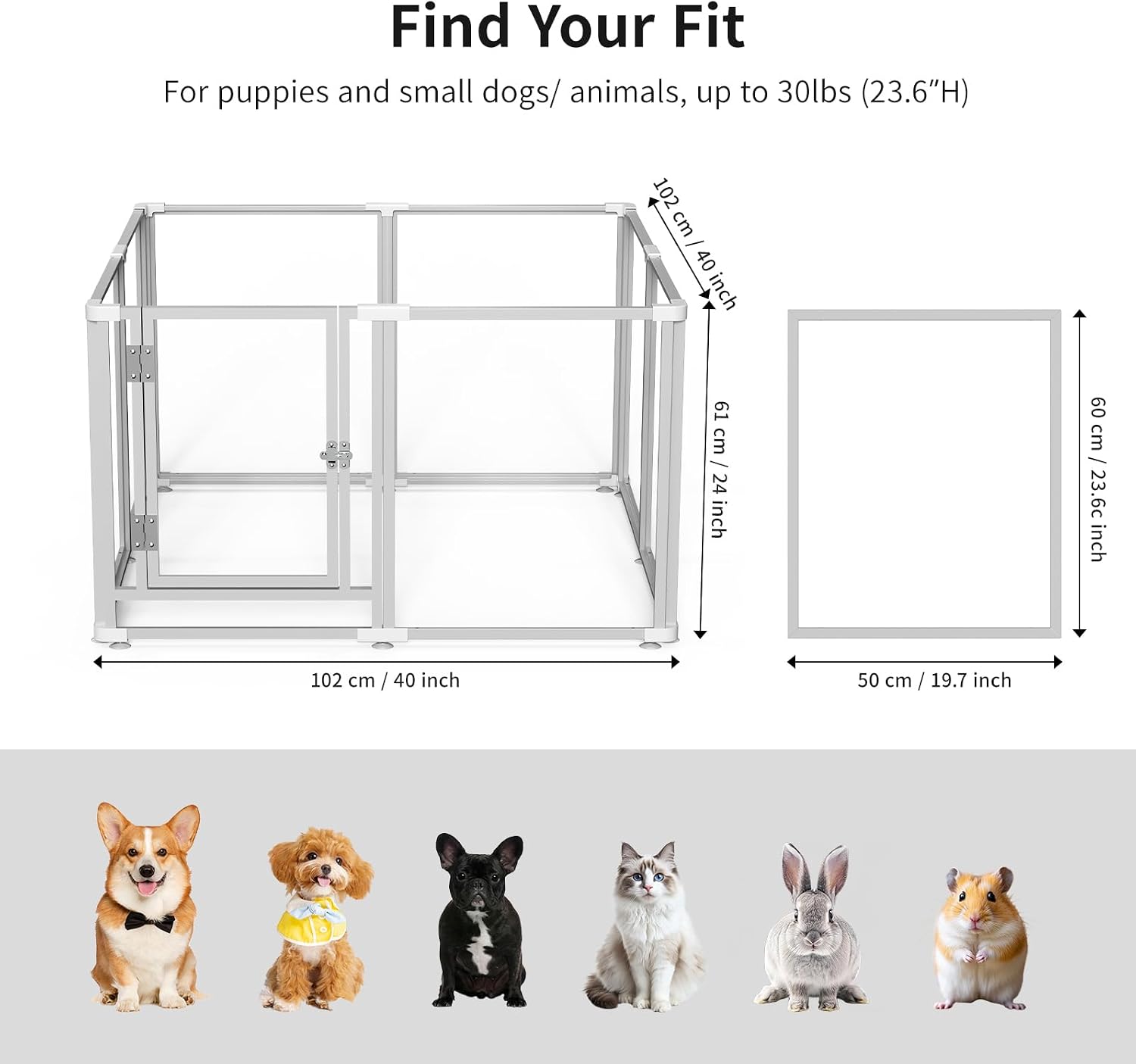 Clear Acrylic Dog Play Pen Indoor Pet Enclosure for Small Dogs & Cats, Outdoor Use with Door, Easy Assemble & Cleaning - Image 3