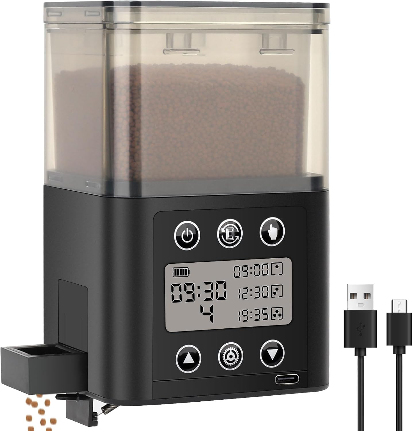 fishkeeper USB Automatic Fish Feeder for Aquarium, 320ML for 3~6 Months | Large Capacity Fish Feeder Automatic Dispenser with LCD Display, Programmable Timer, Adjustable Feeding Frequency and Amount