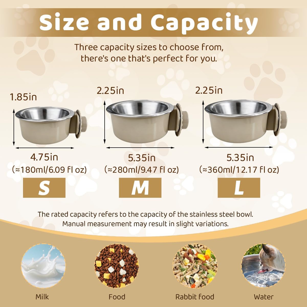 2Pcs Pets Lightweight Stainless Steel Bowl,Removable Stainless Steel Pet Hanging Food Water Feeder Bowl for Puppy Dog Cat Rabbit Ferret Bird Gunea Pigs (Small) - Image 3