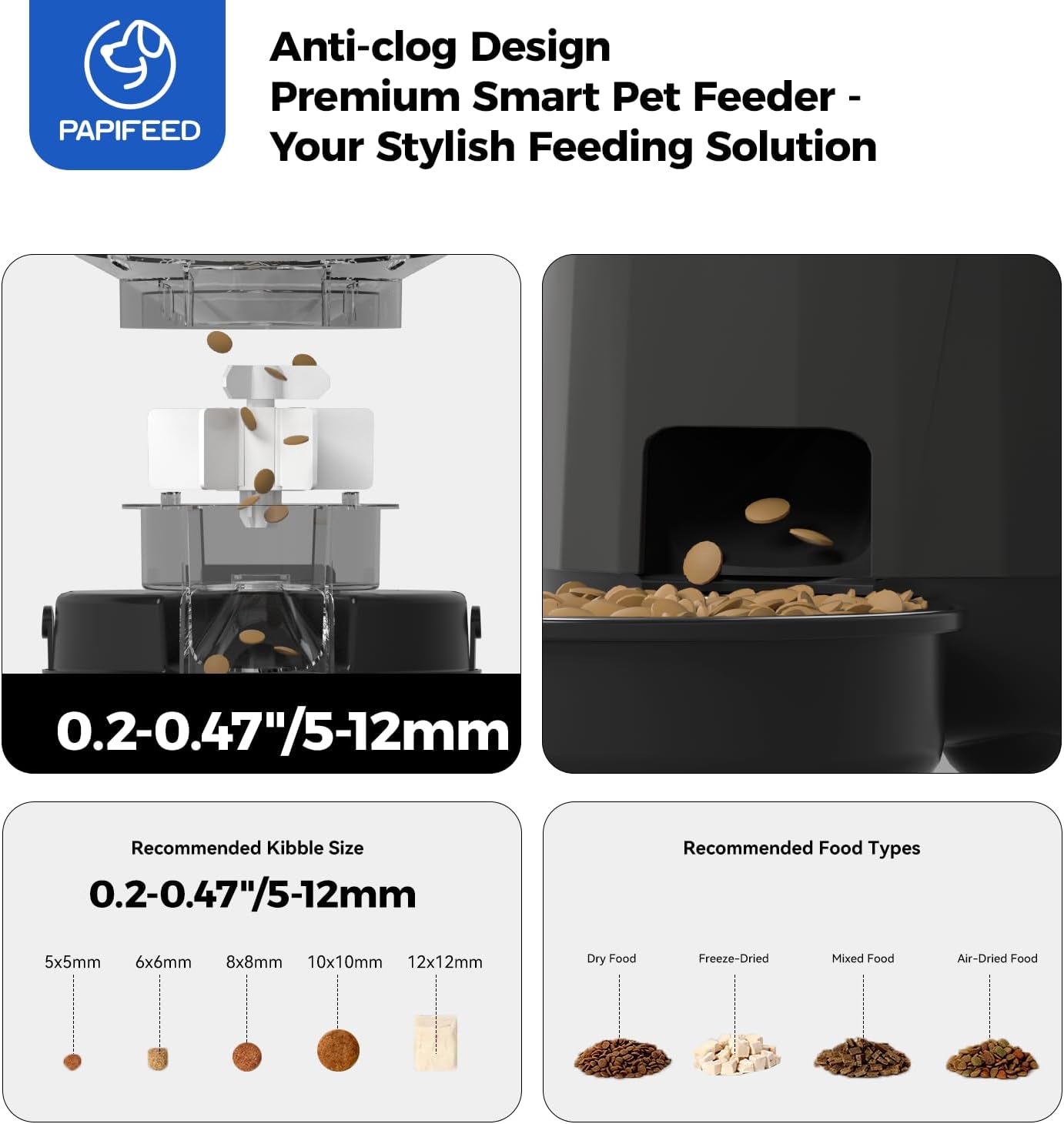 PAPIFEED Automatic Cat Feeder with App, 2.4G WiFi Cat Food Dispenser, 3L Timed Cat Feeders for Dry Food, Slow Feeding Mode, Dual Power Supply Smart Pet Feeder for Cat, Black - Image 4