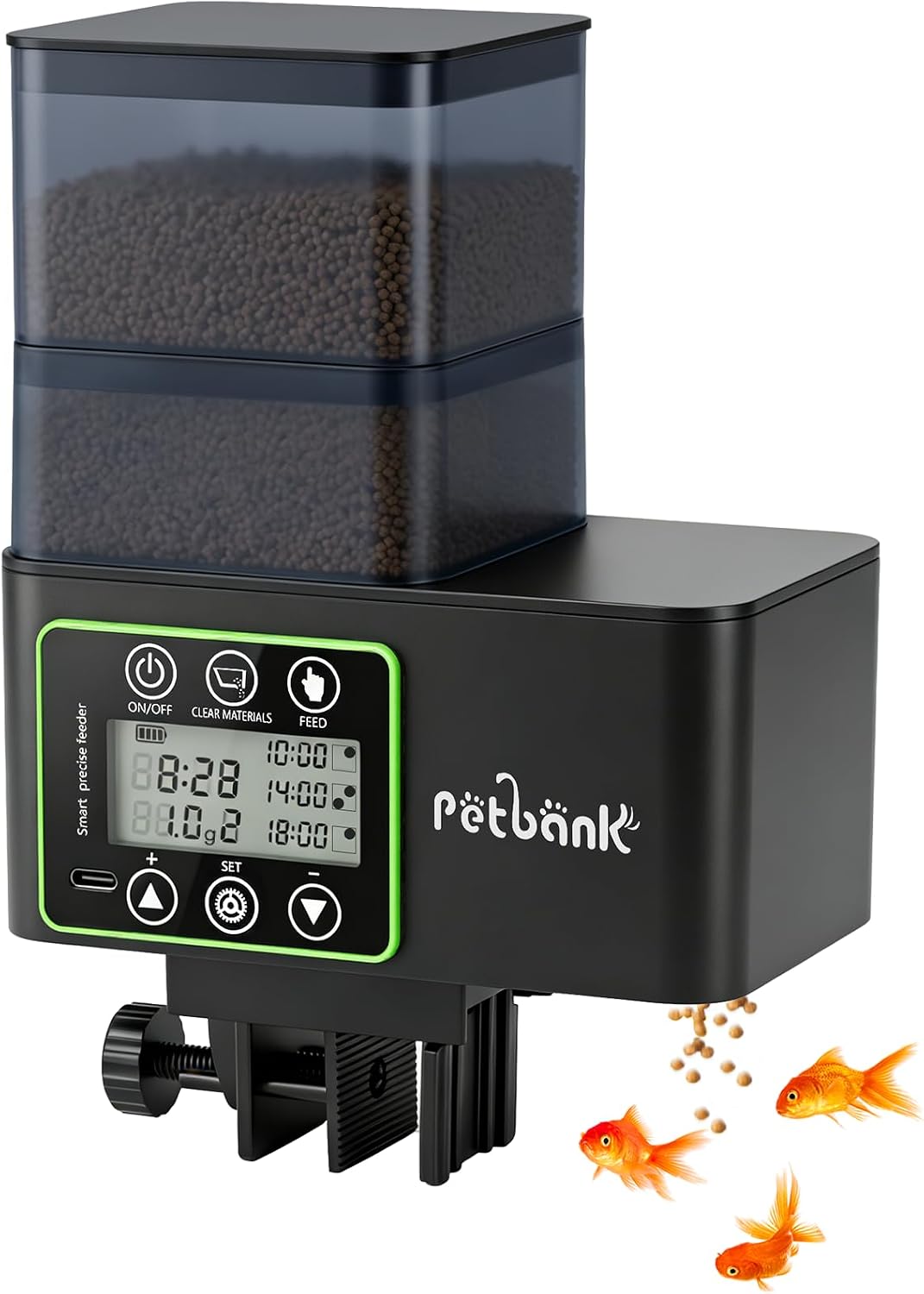 Automatic Fish Feeder for Aquarium - 0.1-2g Precise Portion Control | 230/510ML 5 Timers Rechargeable Auto Fish Food Dispenser for Vacation, Moisture-Proof, Self-Cleaning & Low-Feed Alert