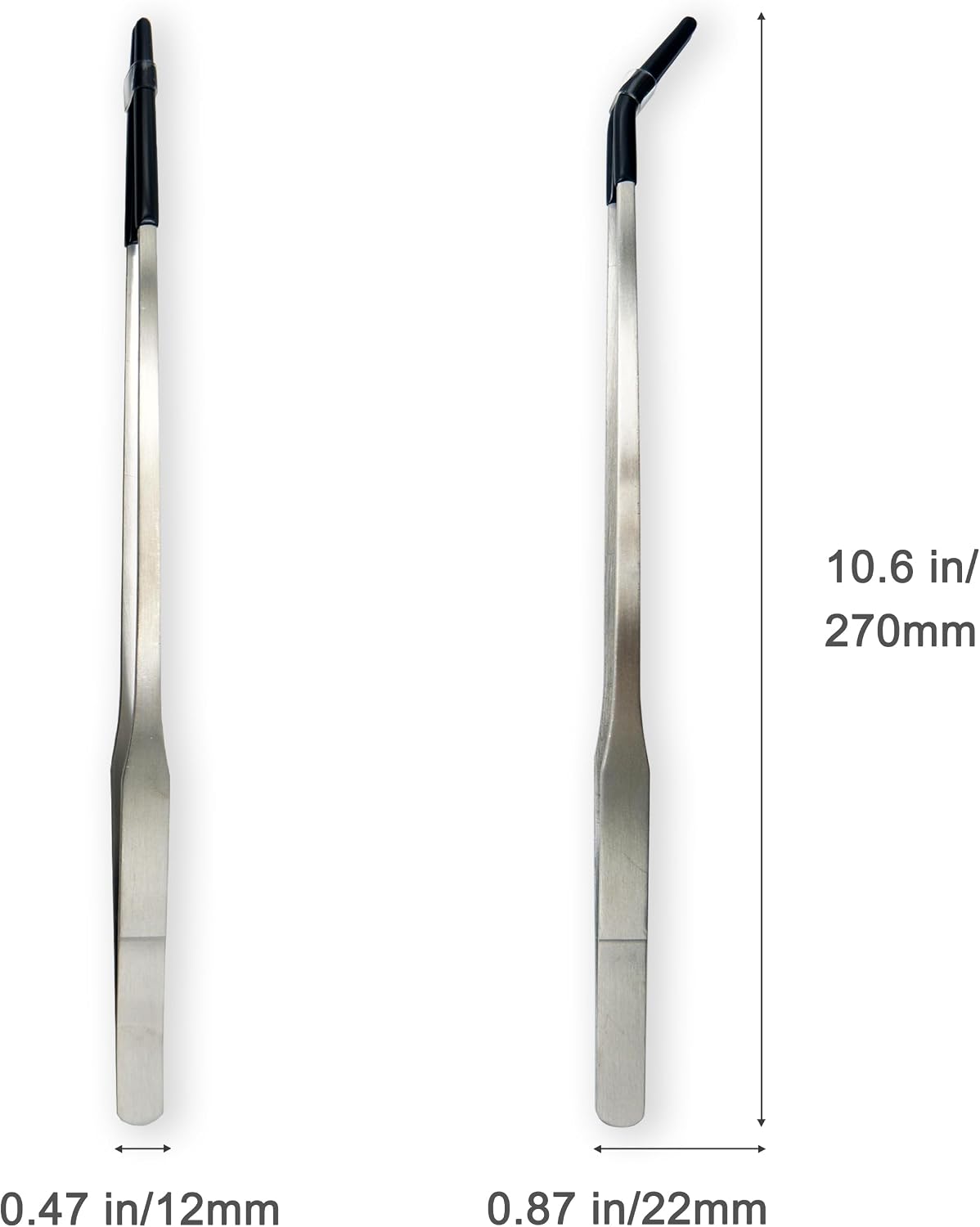 2 PCS Long 10.6" Stainless Steel Reptile Feeding Tongs with Rubber Tip, Straight & Curved Tweezers for Aquariums & Crafts, Feeder Tools for Bearded Dragon, Lizards Snake, Terrarium Supplies (Silver) - Image 3
