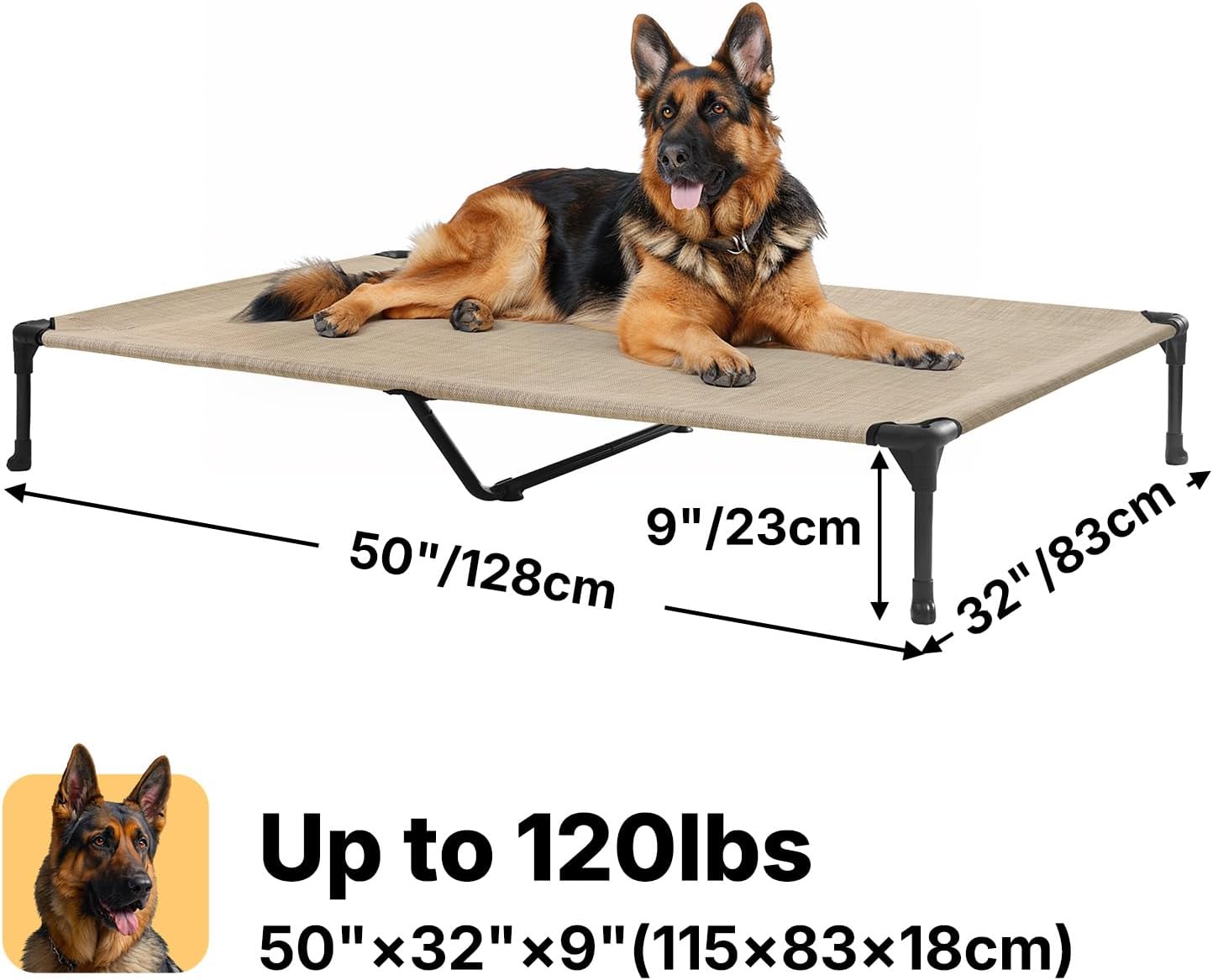 Veehoo Outdoor Elevated Dog Bed Large Sized Dogs, Cooling Raised Dog Cots | Off-ground training platform, portable camping hammock, breathable mesh, easy to clean, no-tool setup, 49"x33", Beige Coffee - Image 6