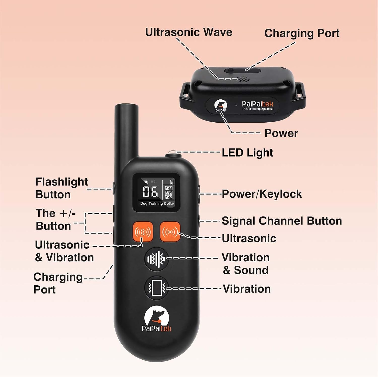 Vibrating Dog Collar No Shock - 3300ft Dog Training Collar with Remote for 10-120lbs Small Medium Large with Beep, Vibration, Ultrasonic Modes, Security Lock & No Prongs - Image 8