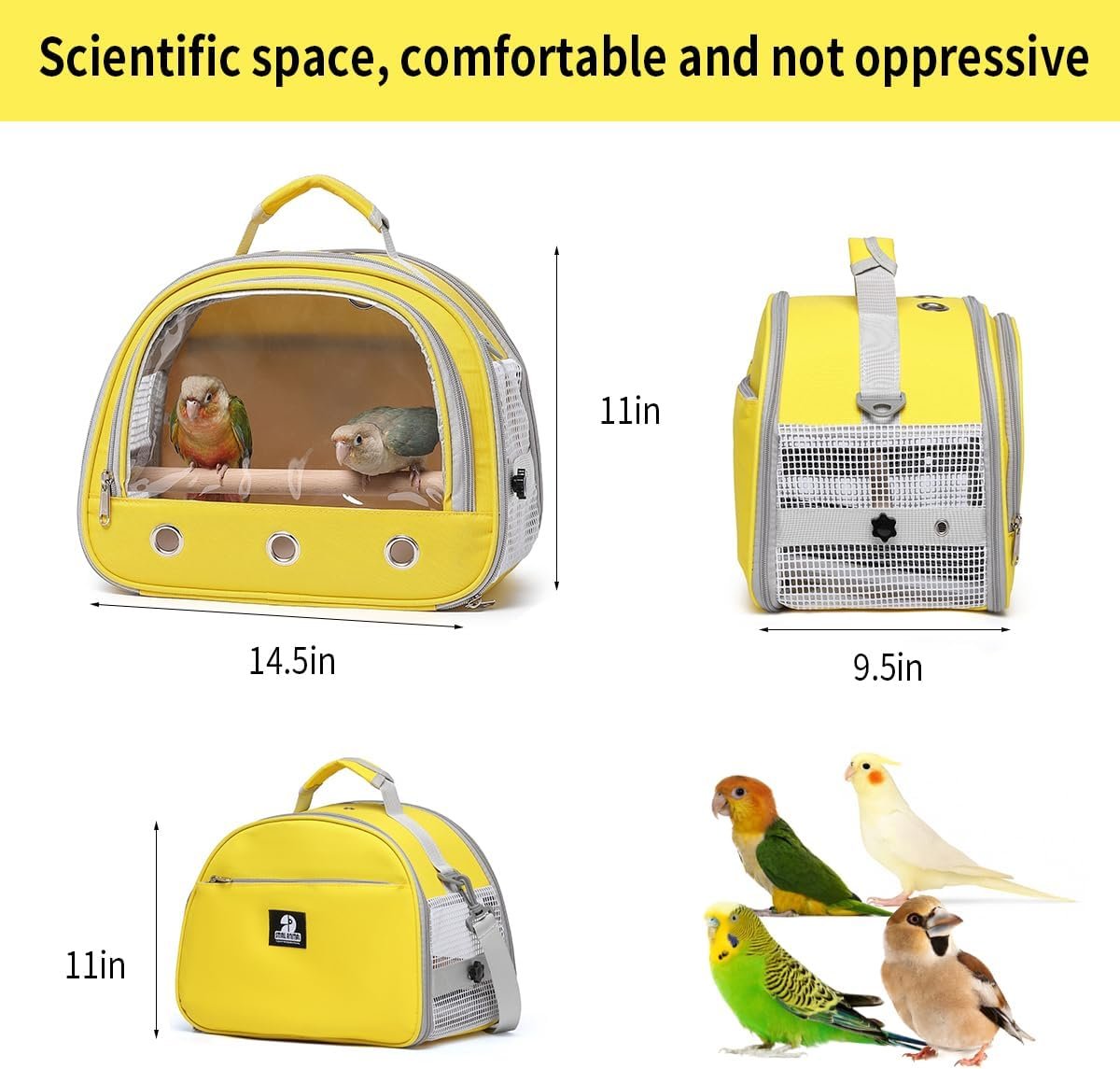 Bird Carrier,Bird Cage Parakeet Parrot Budgie Carrier Backpack for Small Birds, Travel Bird Cages with Perch, Transparent Ventilation Cockatiels, Lightweight Pet Carrier for Outdoor Use(Yellow) - Image 7