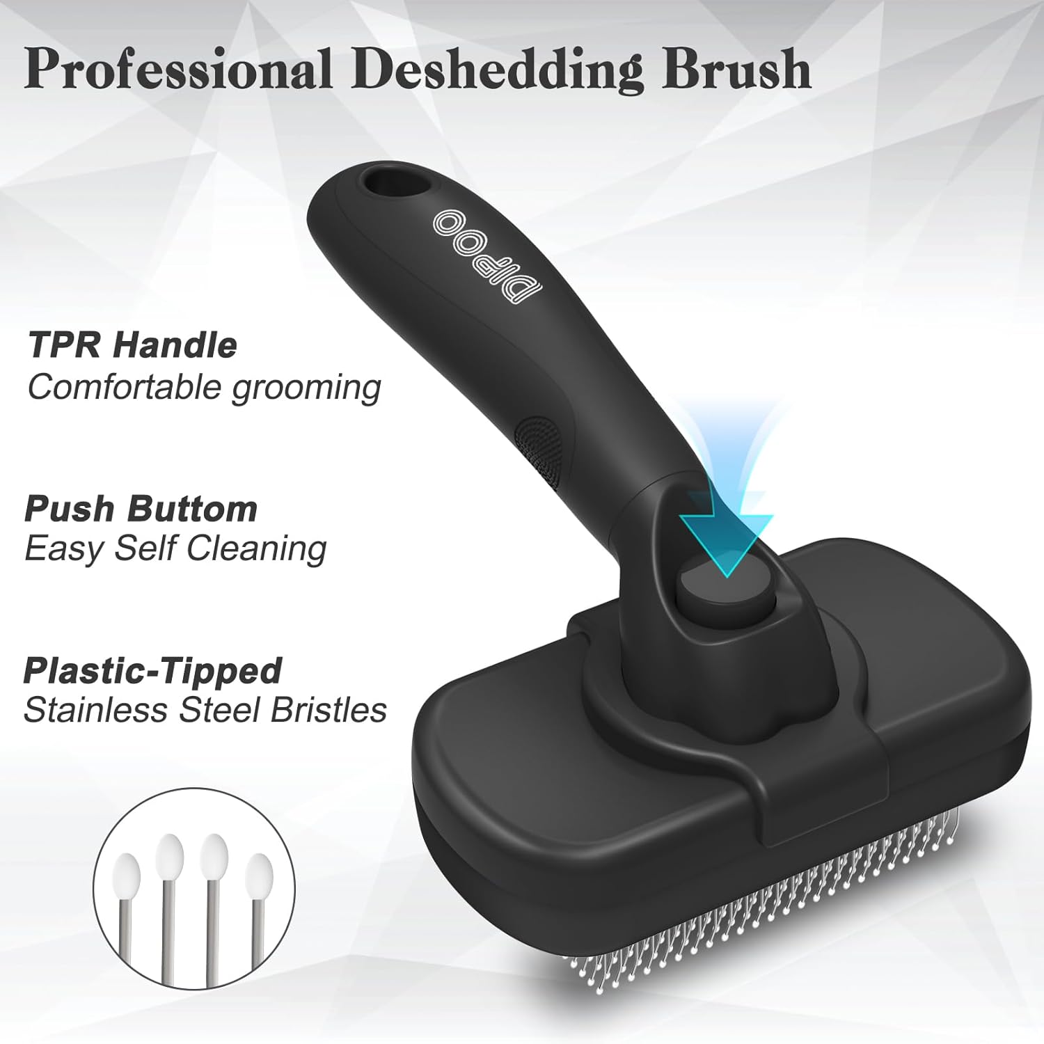 Dipoo Self Cleaning Shedding Brush - Skin Friendly Grooming Tool for Dogs, Cats, and Puppies, Deshedding and Hair Removal for Long and Short Haired Pets, Black - Image 2