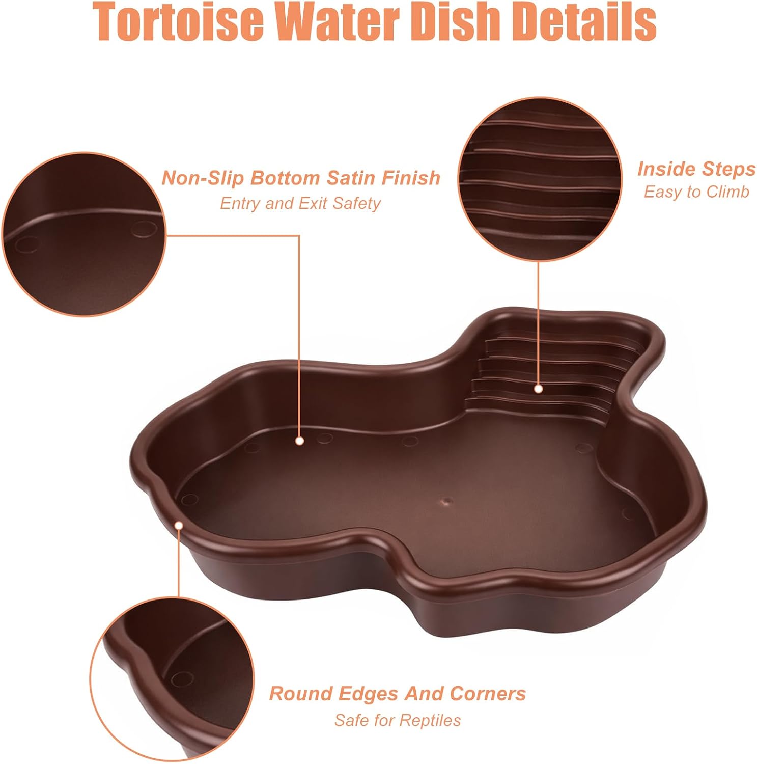 Petmolico Large Reptile Water Dish with Non-Slip Bottom – Snake Water Bowl,Tortoise Habitat Accessories for Turtle,Gecko,Lizard,Bearded Dragon - Image 3