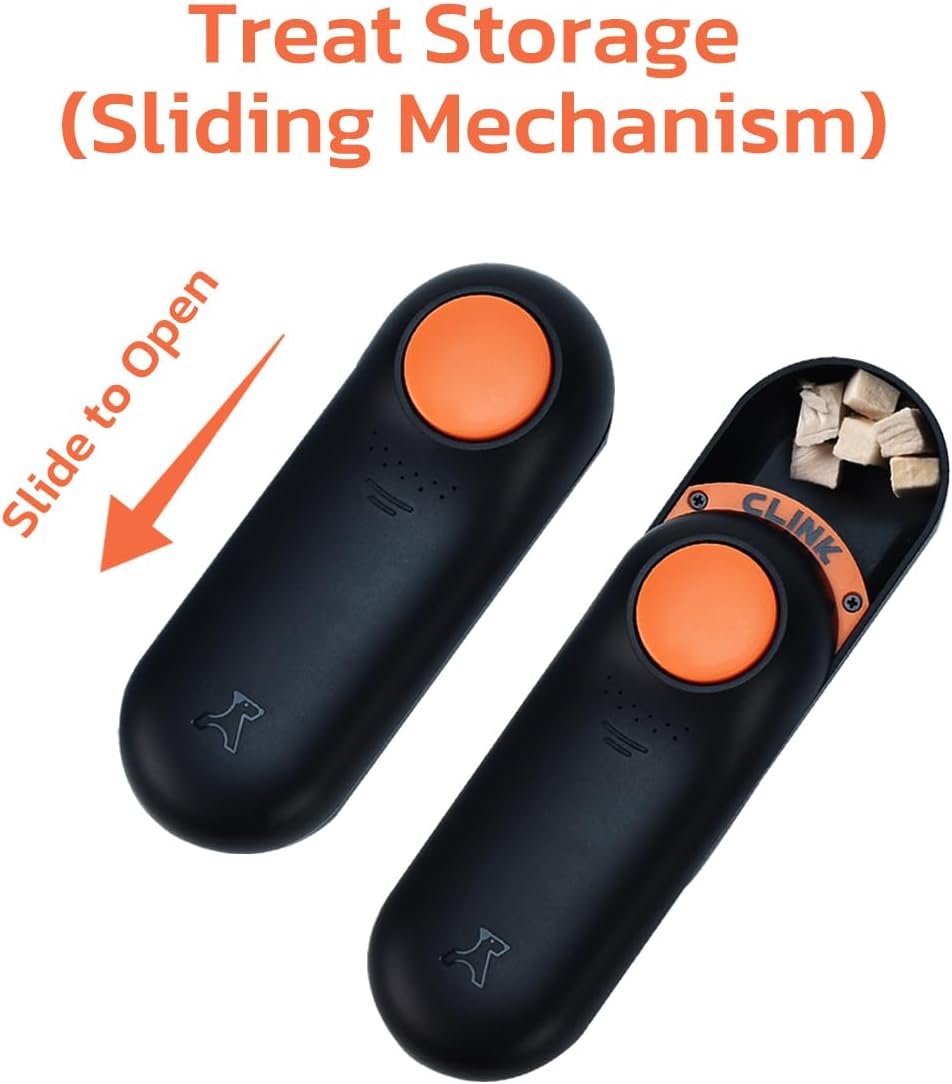 Clink Design 2-in-1 Puppy Essentials, Dog Training Clicker & Treat Carrier, Durable Food-Grade ABS, Treat Carrier with Desiccant Compartment, Compact & Lightweight Dog Stuff for Dogs - Black & Orange - Image 3