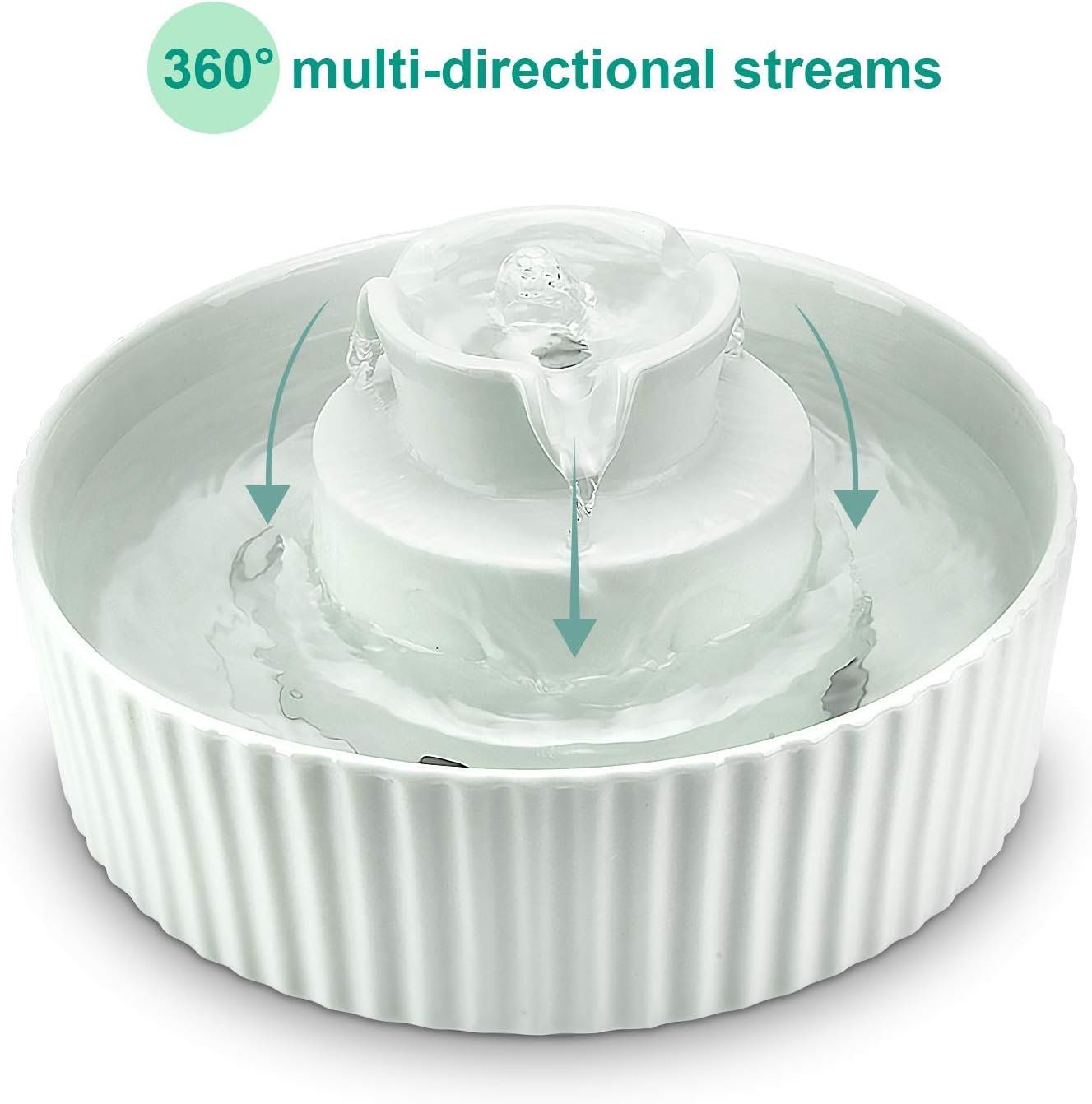 Wonder Creature Ceramic Cat Water Fountain, Stable Cupcake Design, 71oz | 2.1L Pet Fountain with Anti-Tip Ceramic Design, 2 Quiet Pumps, 360° Water Flow, 3 Filters for Cats and Dogs - Image 5