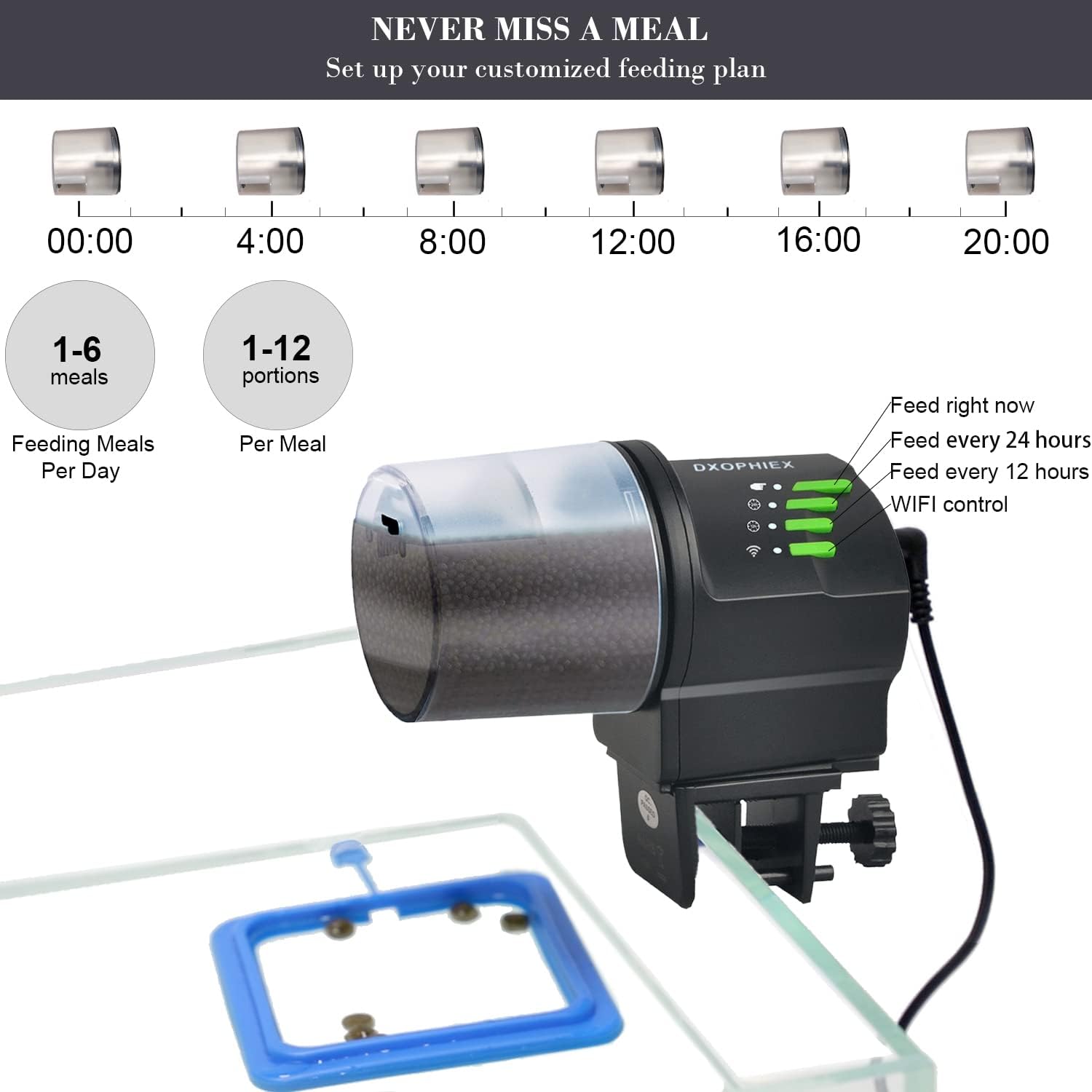 DXOPHIEX WiFi Fish Feeder Automatic Fish Feeder Automatic Dispenser Vacation for Aquarium and Turtle Tank with Feeding Ring - Image 5