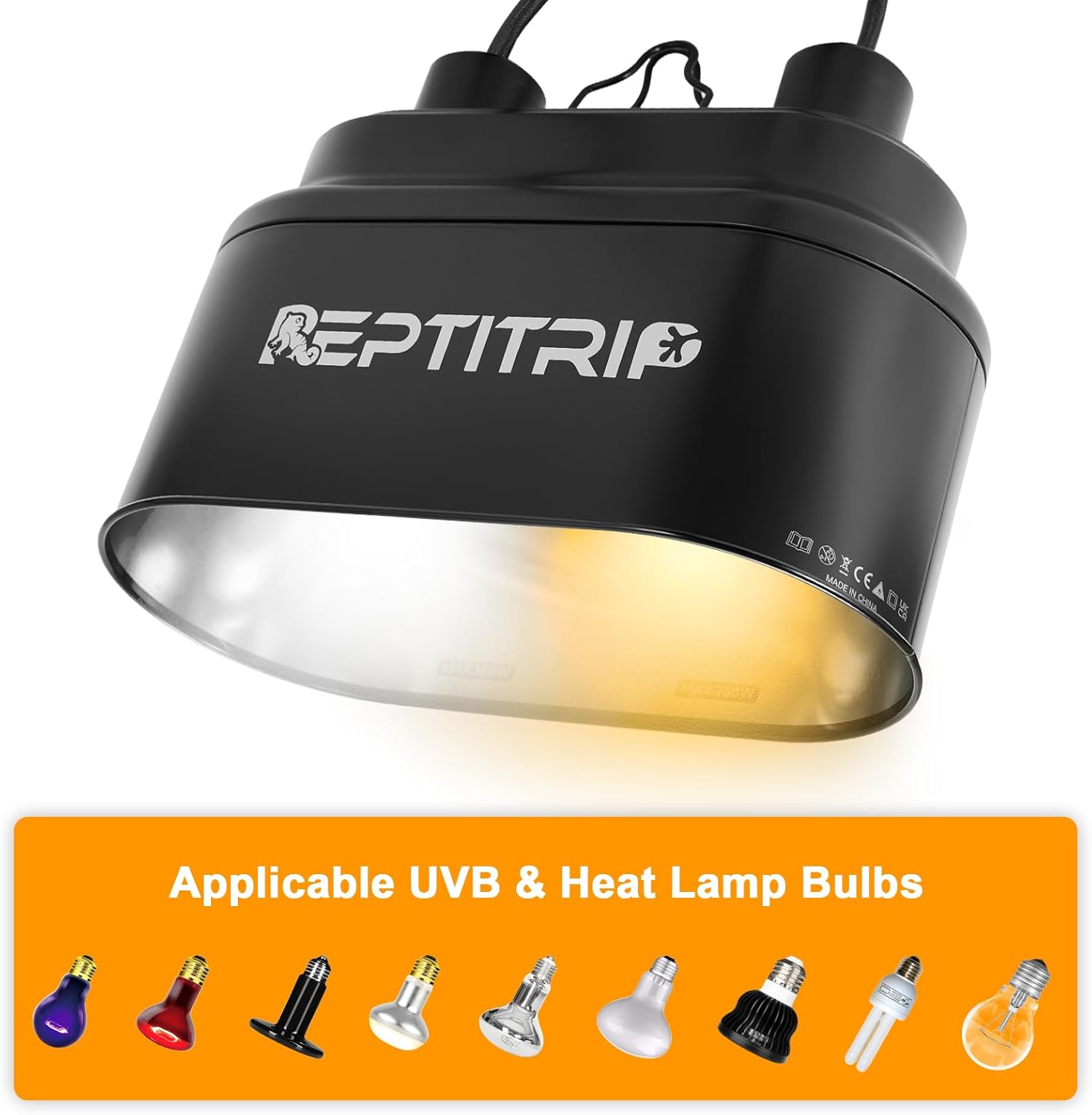 Dual Reptile Light Fixture with Switches, Reptile Heat Lamp Fixture, Reptiles Terrarium UVB Bulb Fixture for Bearded Dragon, Max 160W Each (Bulb Not Included) - Image 3