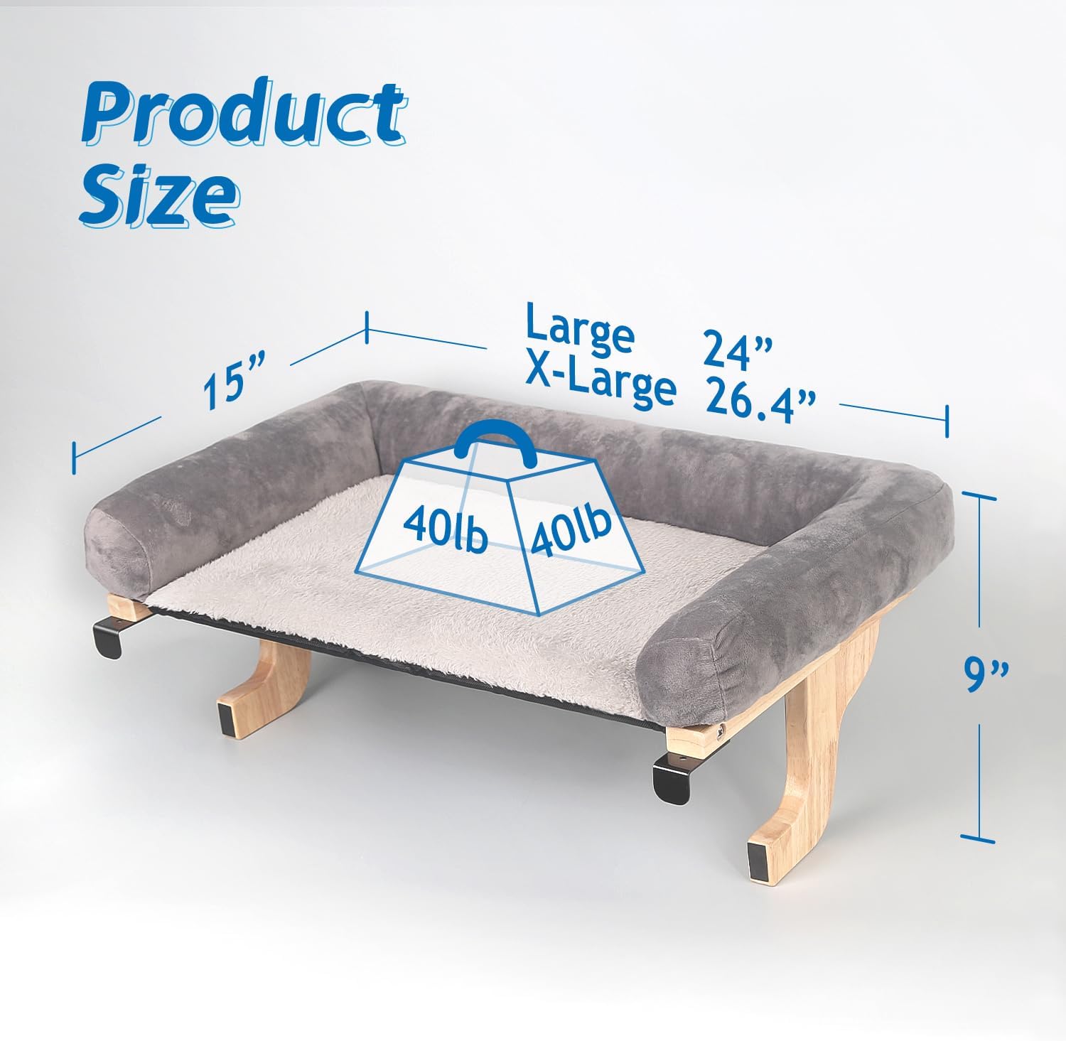 Zakkart Cat Perch for Window Sill with Bolster - Orthopedic Hammock Design with Premium Hardwood & Robust Metal Frame - Cat Window Seat for Large Cats and Kittens - Natural Color Wood Gray Bed, 24''W - Image 7
