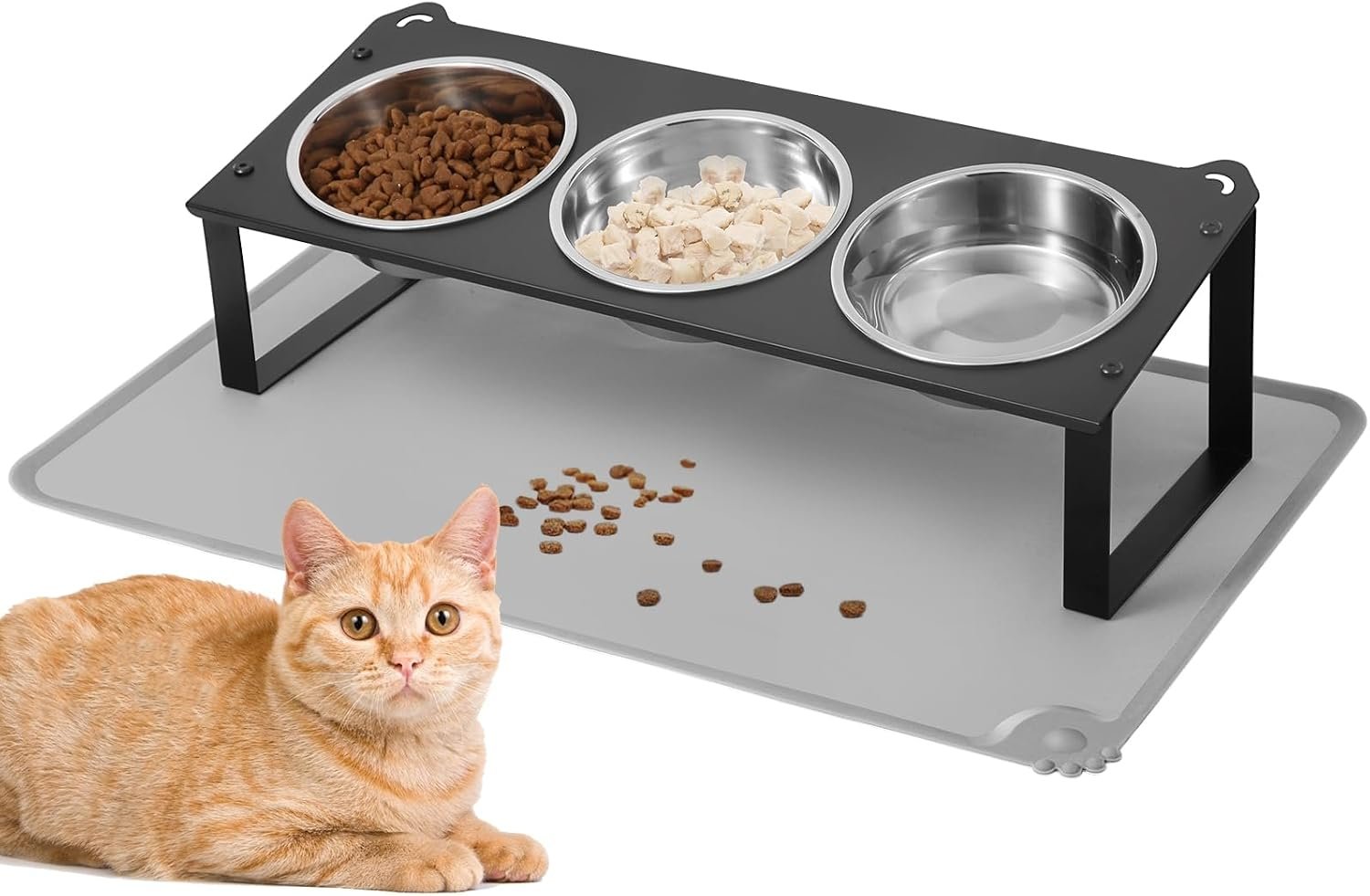 Elevated Cat Bowls with Food Mat, 1...