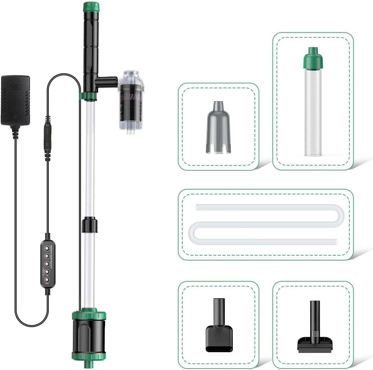 AKKEE Aquarium Vacuum Gravel Cleaner, 36W Electric Fish Tank Cleaner Vacuum, 8 in 1 Multifunctional Aquarium Cleaner for Automatic Water Change, Wash Sand, Water Circulation and Timed Off - Image 9