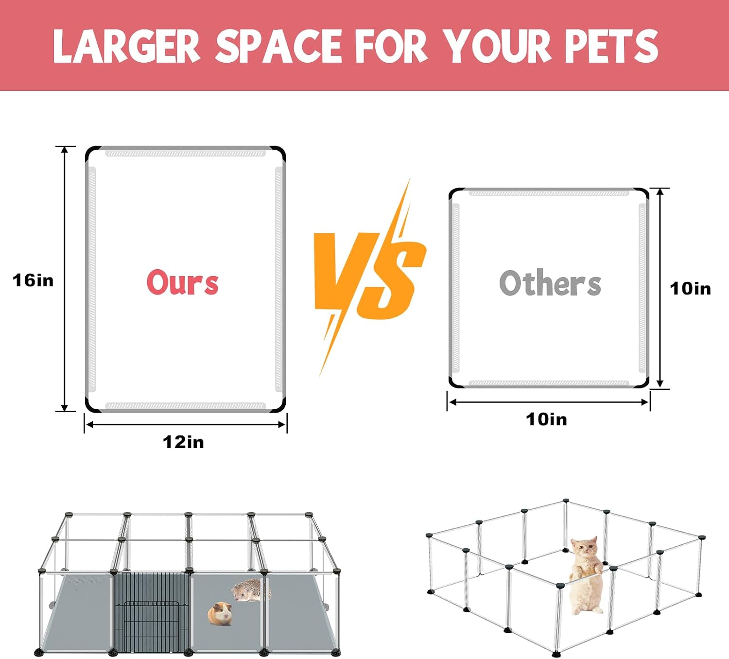 20 Panels Small Animals Playpen, 48" x 24" x 16" Transparent Pet Playpen with Waterproof Mat,Portable Plastic Enclosure Cage for Chicken/Guinea Pigs/Bunny/Ferrets/Hamsters/Hedgehogs Indoors Outdoor - Image 7