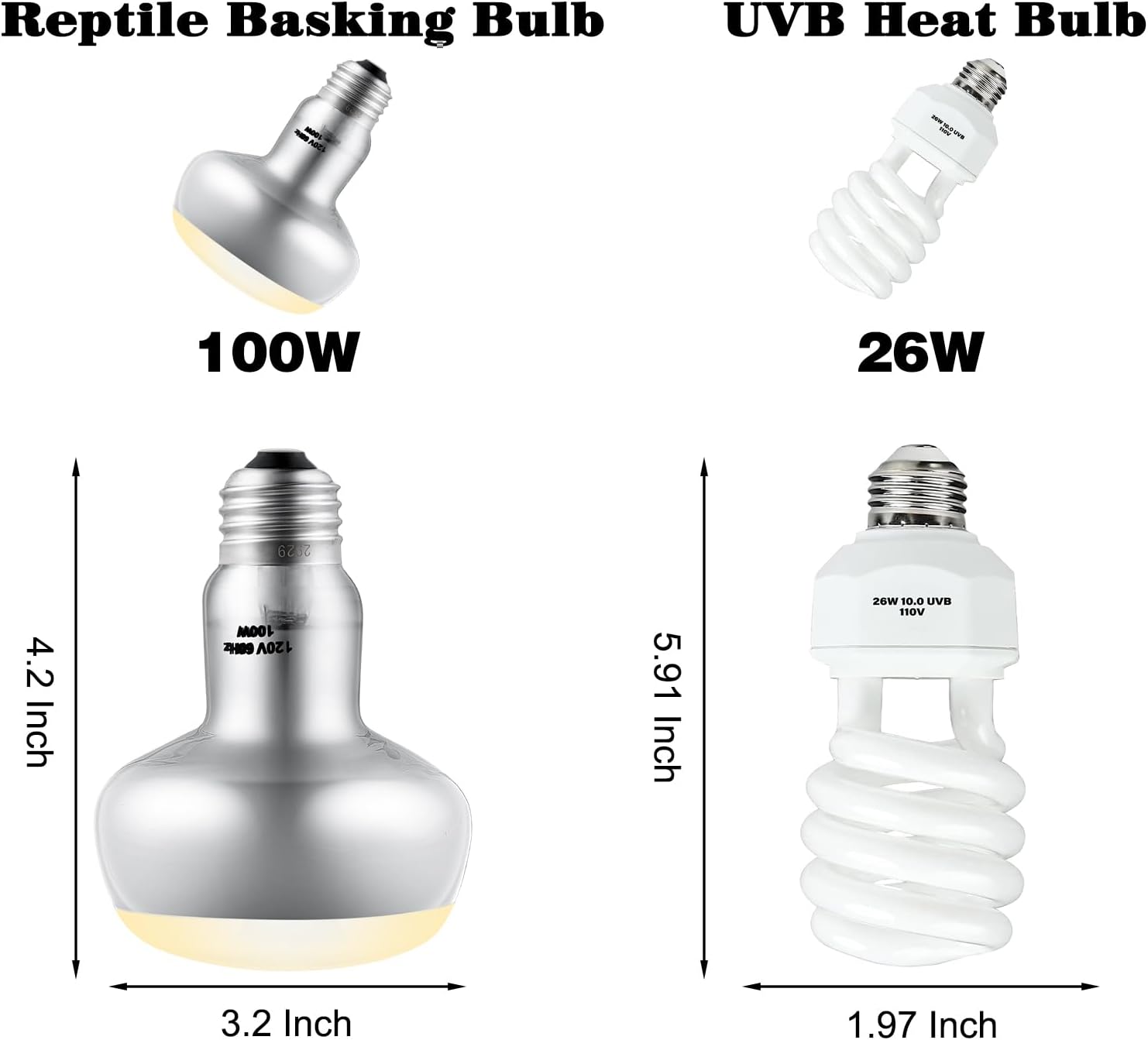 DXOPHIEX 15inch Dual Reptile Light Fixture, Max 150W Dual Reptile Heat Lamp Fixture with 100W Basking Spot Lamp Bulb and 26W UVB Heat Bulb for Bearded Dragon Terrarium and Tortoise Habitat - Image 2