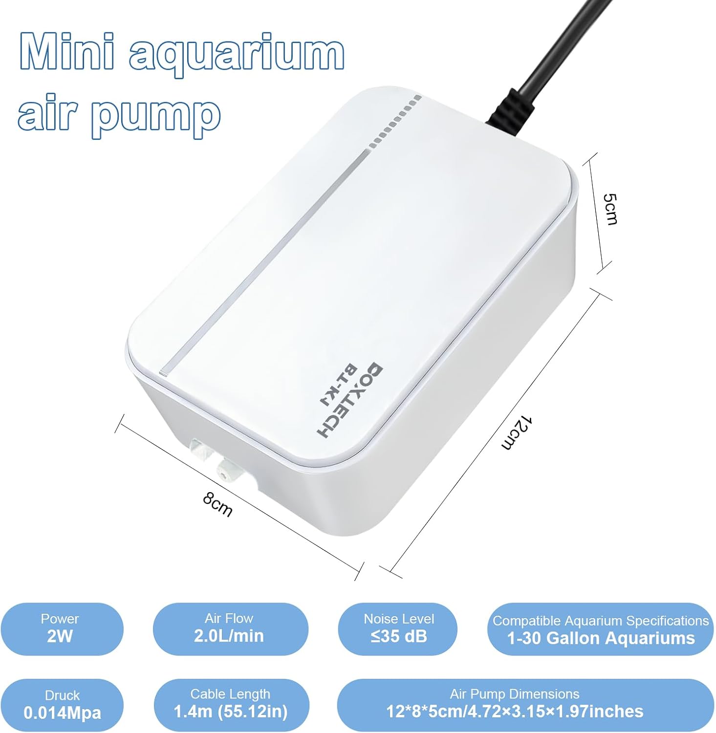 Ultra Quiet Aquarium Air Pump 2W Oxygen Pump | Energy-saving for 1-30 gallon freshwater & saltwater tanks, Ultra-quiet operation,ideal for home aquariums - Image 7