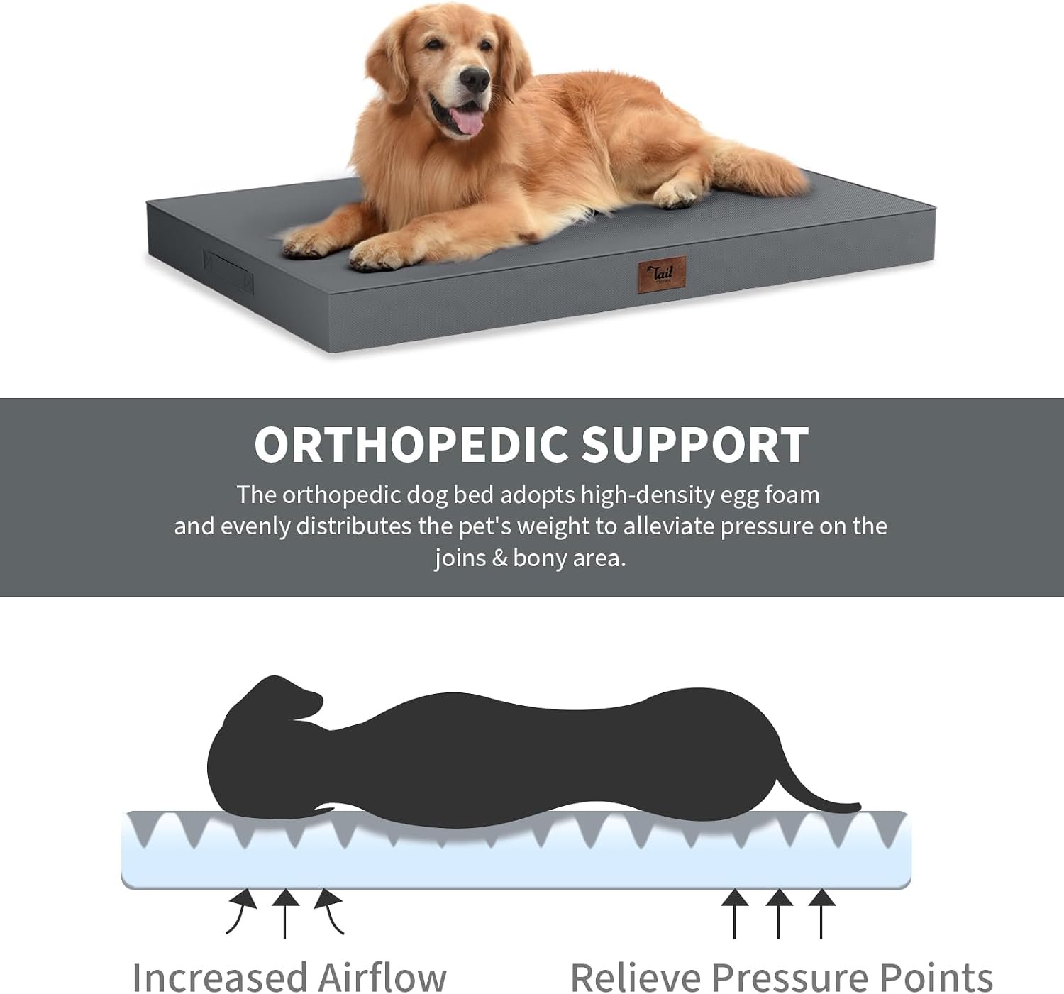 Outdoor Waterproof Orthopedic Dog Bed for Large Dogs | Egg Crate Foam for Joint Support, TPU Waterproof Layer, Machine Washable 1680D Oxford Cover, 36 x 27 Inch, Up to 65 lbs - Image 3