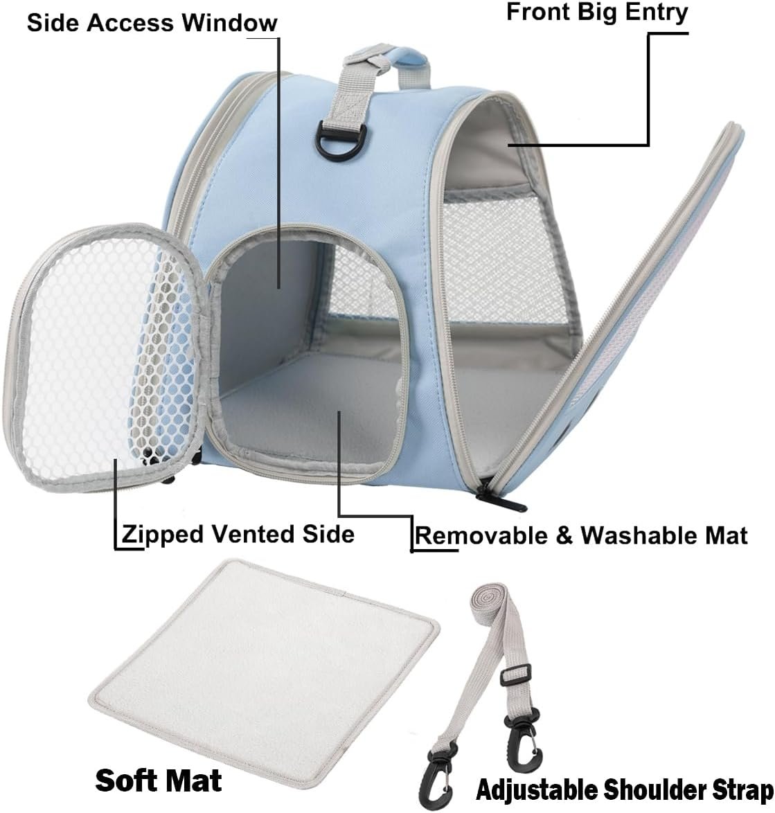 Ventilation Cage,Bearded Dragon Travel Carrier,Guinea Pig Carrier,Guinea Pig Bag for 2,Reptile Travel Carrier for Lizards Sugar Glider Hedgehog Rat Parrot Birds,Airline Approved (Blue, Mesh Carrier) - Image 3