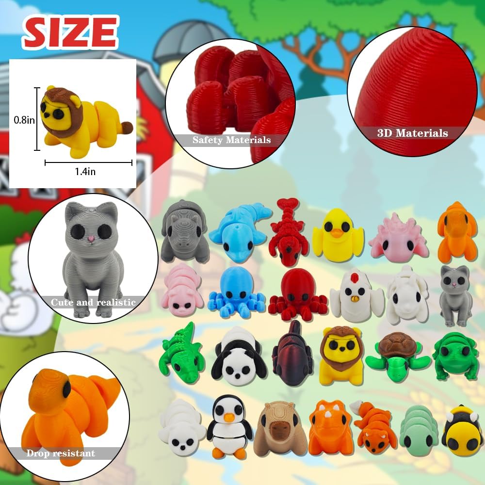 25 pcs Animal Figurines, 3D Printed Animal Figurines Set, Articulated, Party Favors, Pocket Fidget Toys Bulk, Goodie Bag Stuffers, Gifts for Boys Girls Toddlers, Classroom Rewards - Image 4