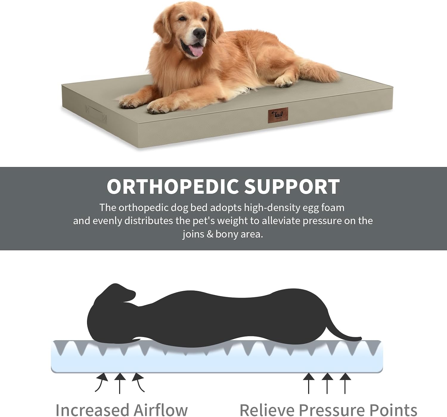 Outdoor Extra Large Dog Bed XXL for Giant Breed Dogs | Egg Crate Orthopedic Foam, Fits 48x30 Crates, TPU Waterproof Layer, Machine Washable 1680D Oxford Cover, Up to 110 lbs - Image 3