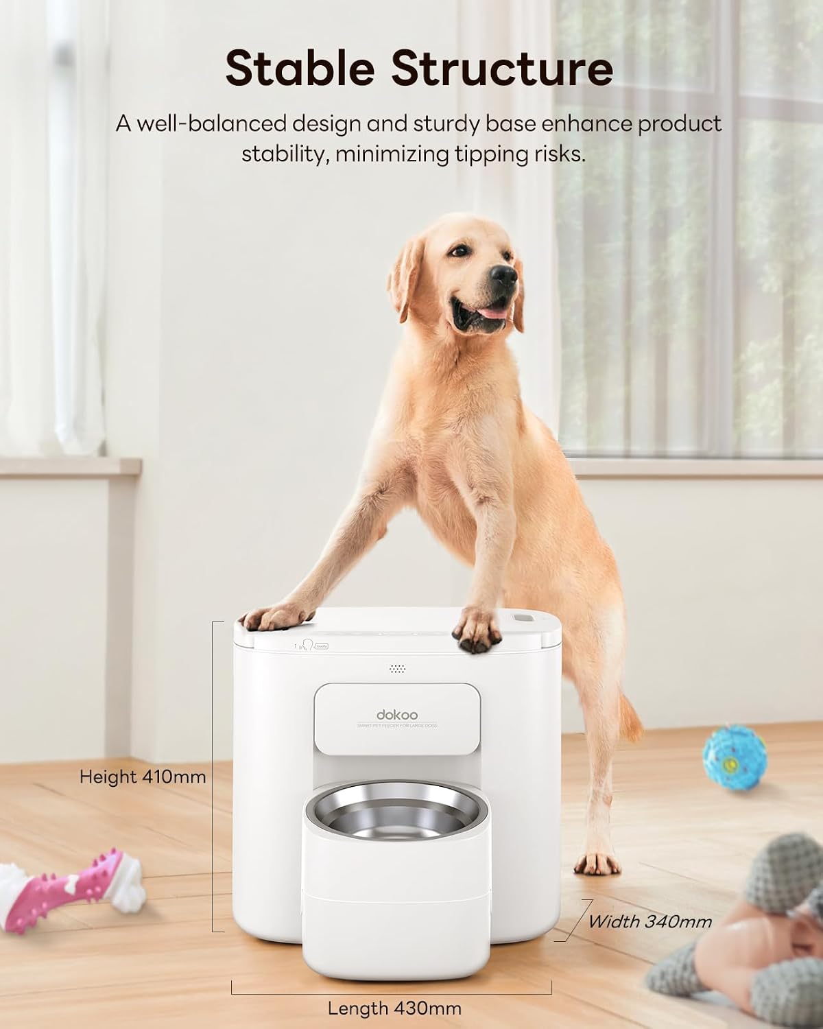 Dokoo Automatic Dog Feeder for Large Breeds, 15L/63 Cups Vacuum-Sealed | Airtight Auto Pet Feeder for Dry Food, Timed Feeding, Anti-Clog Dispenser 2-22mm Kibble, Voice Recorder, Stainless Steel Bowl - Image 9
