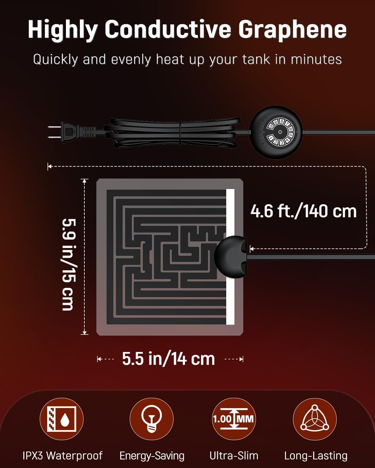 Pawfly 5 W Reptile Heat Pad with Thermostat 5.9 x 5.5 Inch Reptile Heating Pad Under Tank Terrarium Reptile Heat Mat for Turtles Frogs Snakes Lizards Geckos Hermit Crabs & Spiders - Image 5