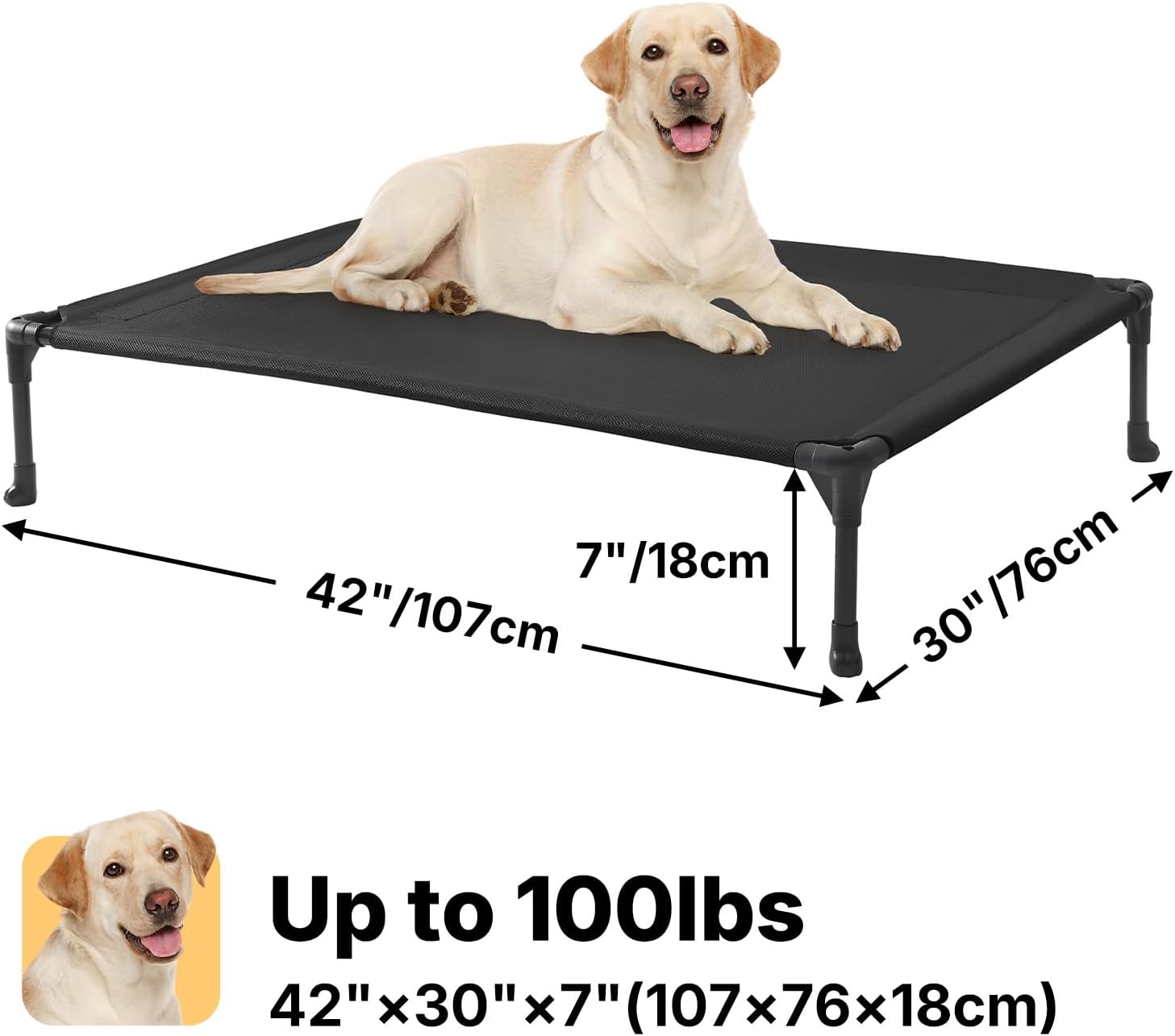 Veehoo Outdoor Elevated Dog Bed Large Sized Dogs, Large Cooling Raised Dog Cots Beds Training Platform Off Ground Hammock with Breathable Mesh, No-Slip Feet, 42"x30", Black - Image 6