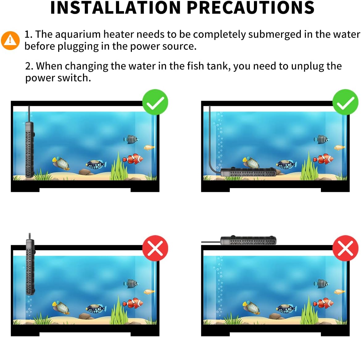 HiTauing Aquarium Heater, 50W/100W/200W/300W/500W Submersible Fish Tank Heater with Over-Temperature Protection and Automatic Power-Off When Leaving Water for Saltwater and Freshwater - Image 5