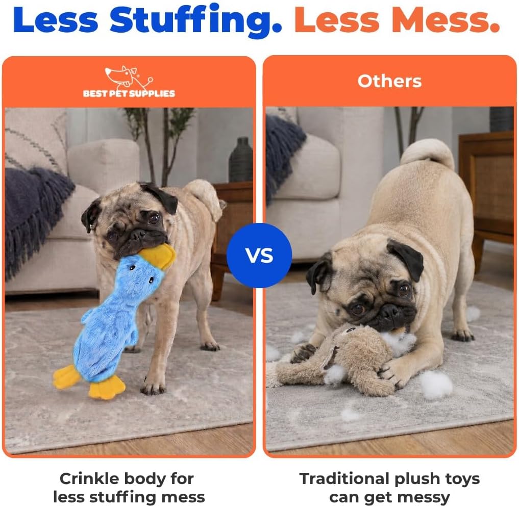 Best Pet Supplies Interactive Squeaky Dog Chew Toy, Ideal Dog Toys for Chewers, Small, Medium & Large Dogs, and Fetch Lovers - Crinkle Duck (Blue), Large - Image 5