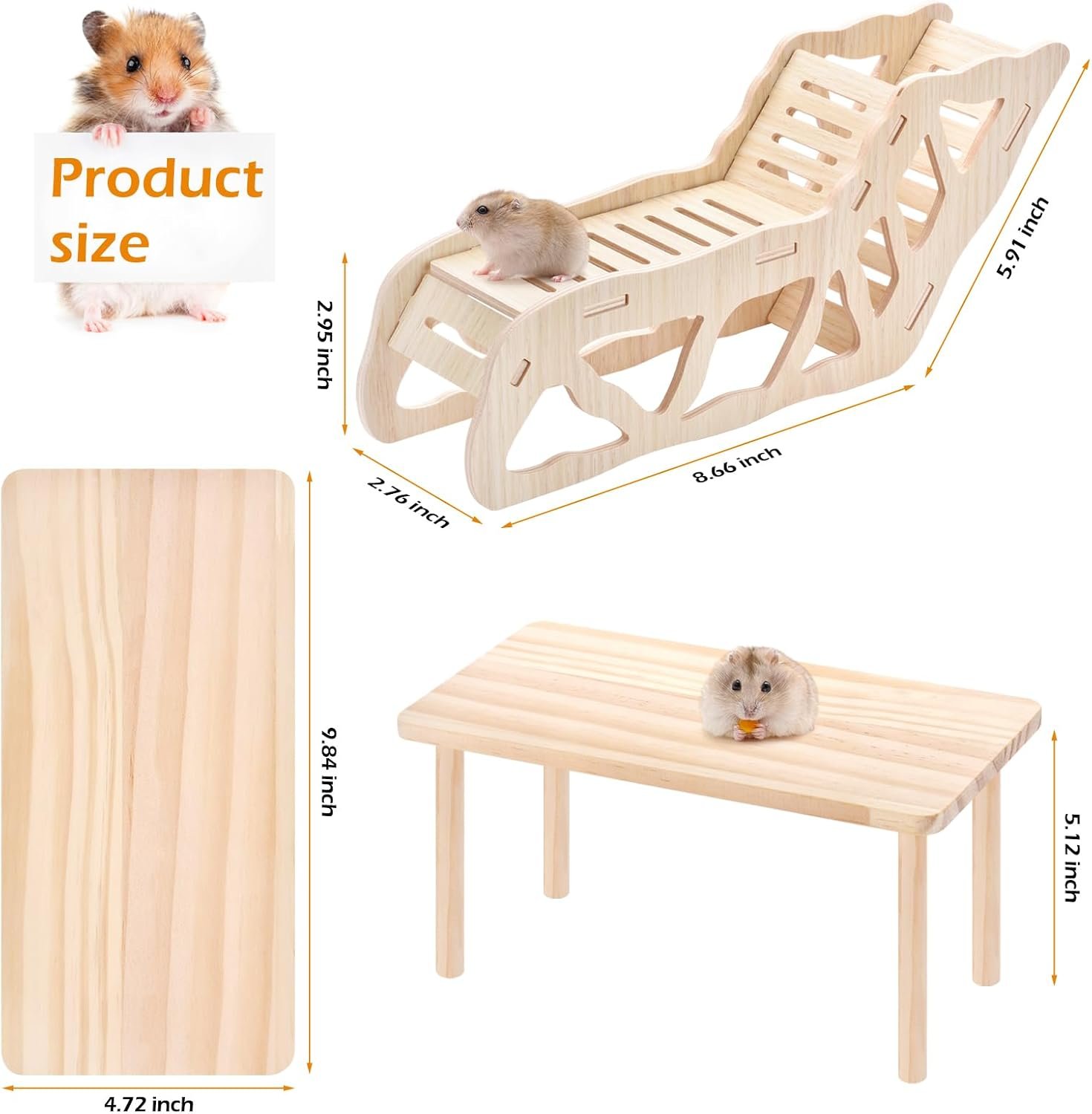 (2-piece Set) Hamster Game Wooden Platform, Tunnel Ladder Hidden Area Platform with Wooden Support Columns, Toy cage Accessories for Hamster Squirrels and Other Small Pets - Image 2