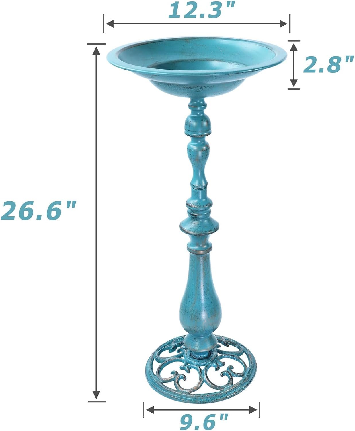 26.6"H Cast Iron Pedestal Bird Bath,Metal Birdbath for Outdoors (Blue) | Bird Bath for Outside,Tall Bird Baths,Bird Feeder Seed Tray for Garden Yard Decor - Image 3