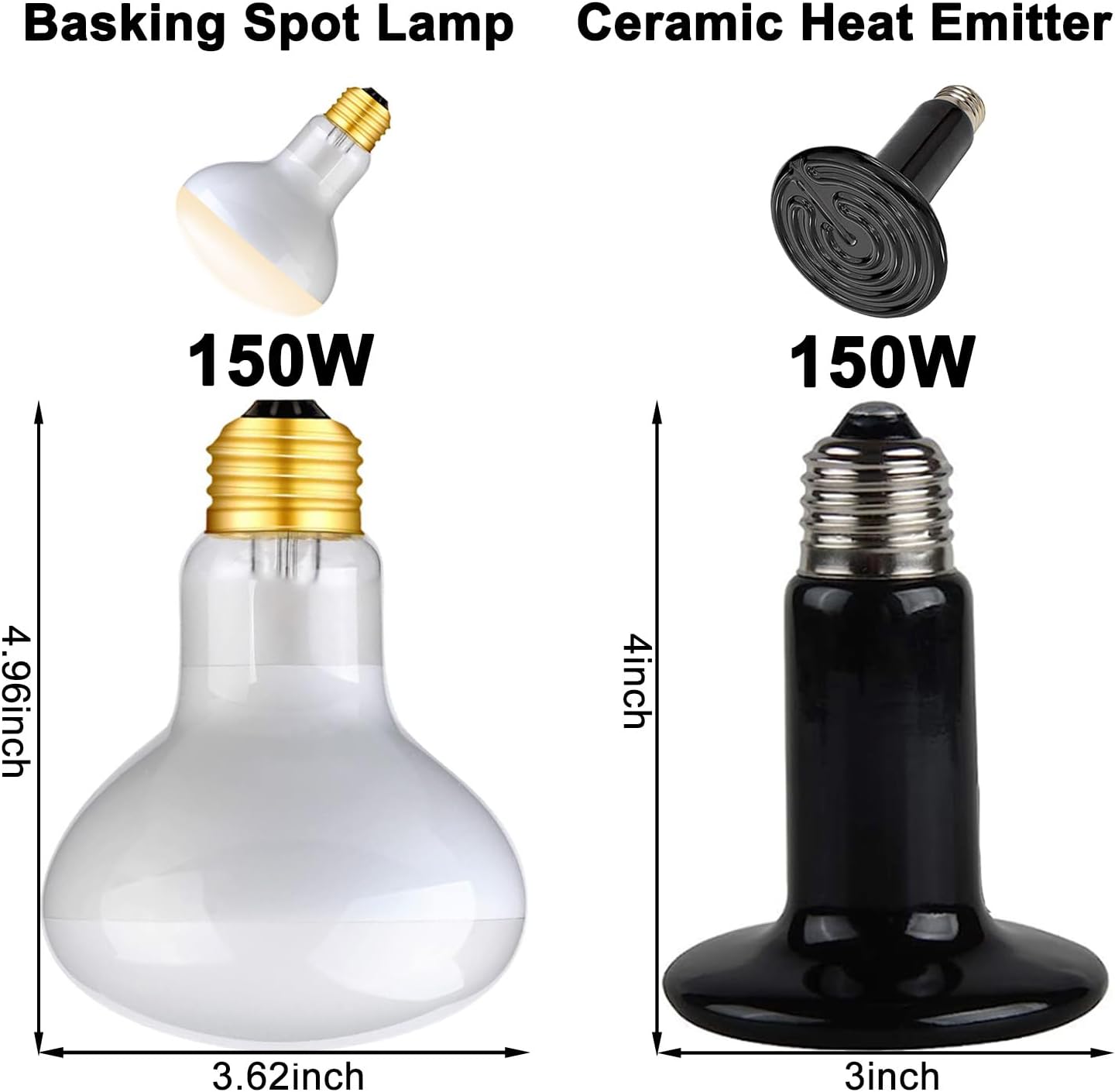 DXOPHIEX Dual Reptile Light Fixture,Reptile Heat Lamp Fixture with 150W Basking Bulb&Ceramic Heat Emitter,Double Dome Heat Lamp for Lizard,Gecko,Bearded Dragon,Tortoise,Snake,Chameleon - Image 2