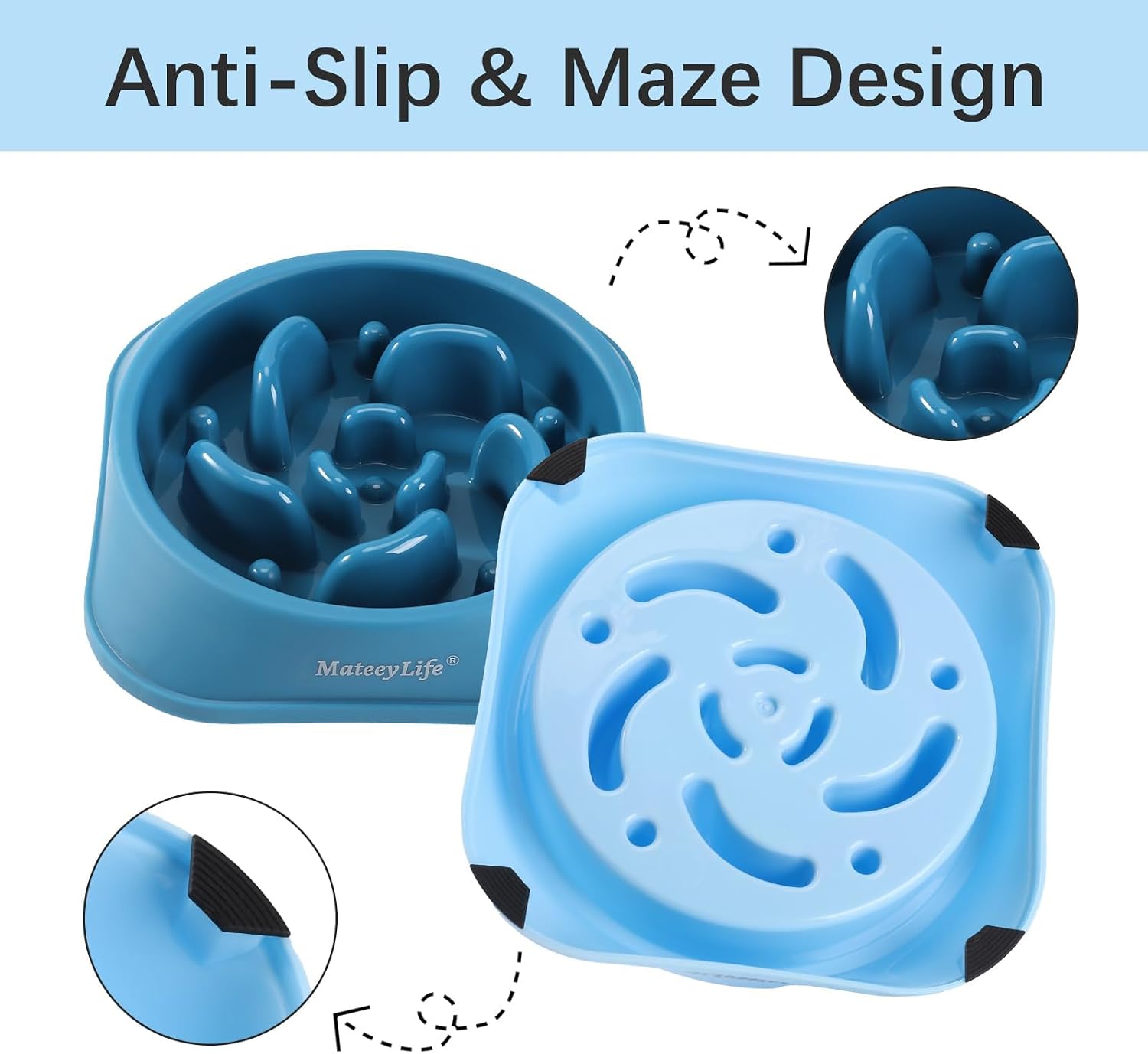 MateeyLife 2-Pack Slow Feeder Dog Bowls, 2 Cups, Dog Puzzle Feeder Bowl | Food-contact safe, dishwasher safe, non-slip base, maze design, for fast eaters, for dogs and cats, daily mealtimes - Image 4