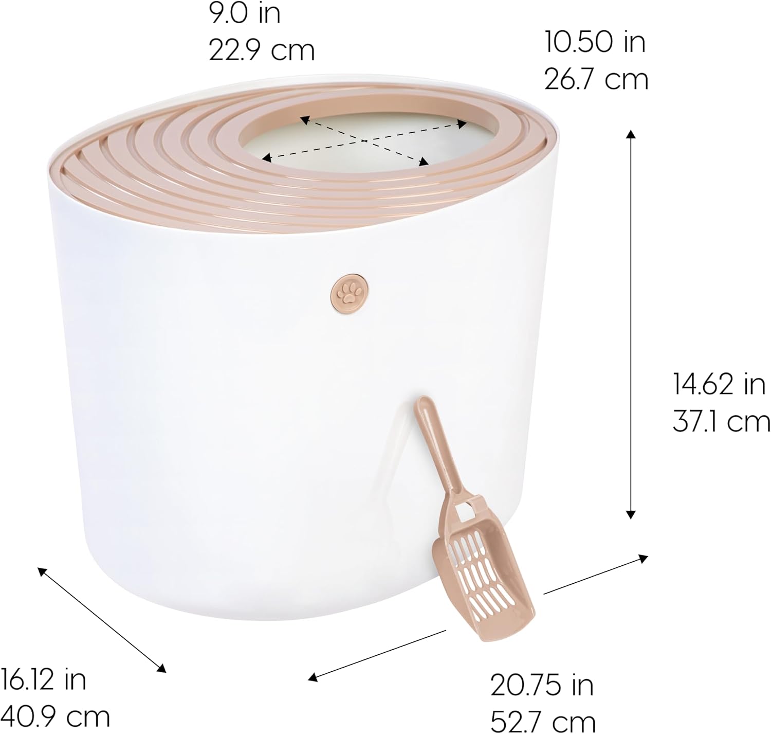 IRIS USA Large Cat Litter Box with Lid, Top Entry Design, Covered Enclosure, Dog Proof, Litter Scatter Control, Odor Reducing, Includes Scoop for Indoor Cats & Kittens, Beige/White, Made in the USA - Image 2