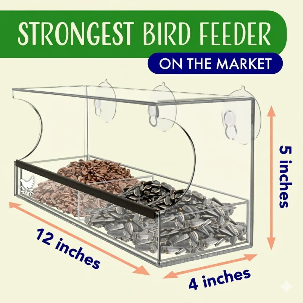 Window Bird Feeder by Nature's Hangout - No Assembly, Strong Suction Cups | Acrylic Bird Feeders for Outside Bird Watching for Cats Easy-to-Clean Birdhouse Bird Feeder for Window Viewing Slide-out Tray - Image 2